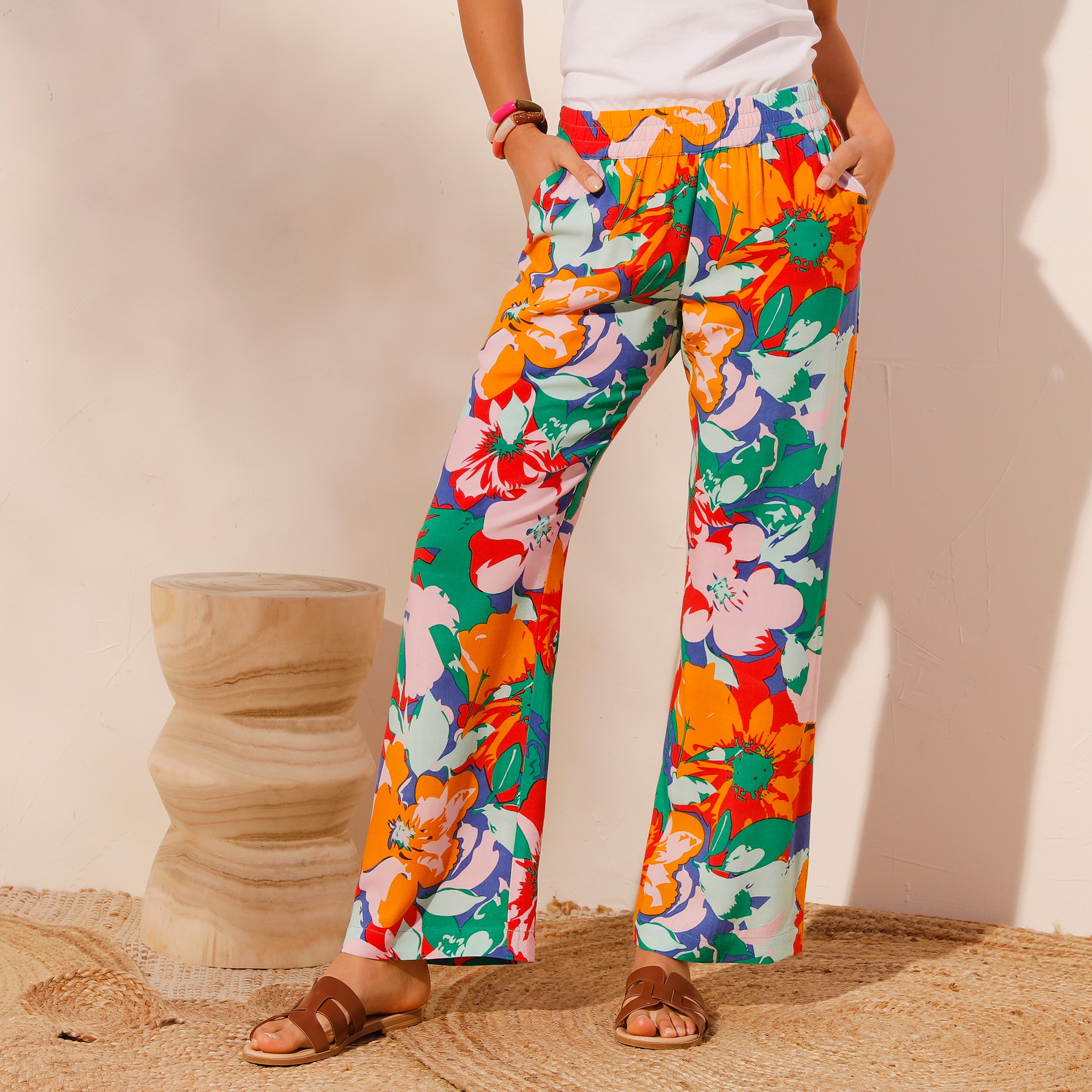 Pantalon large imprimé fleurs - 54 - Bleu - Coeur Au Sud