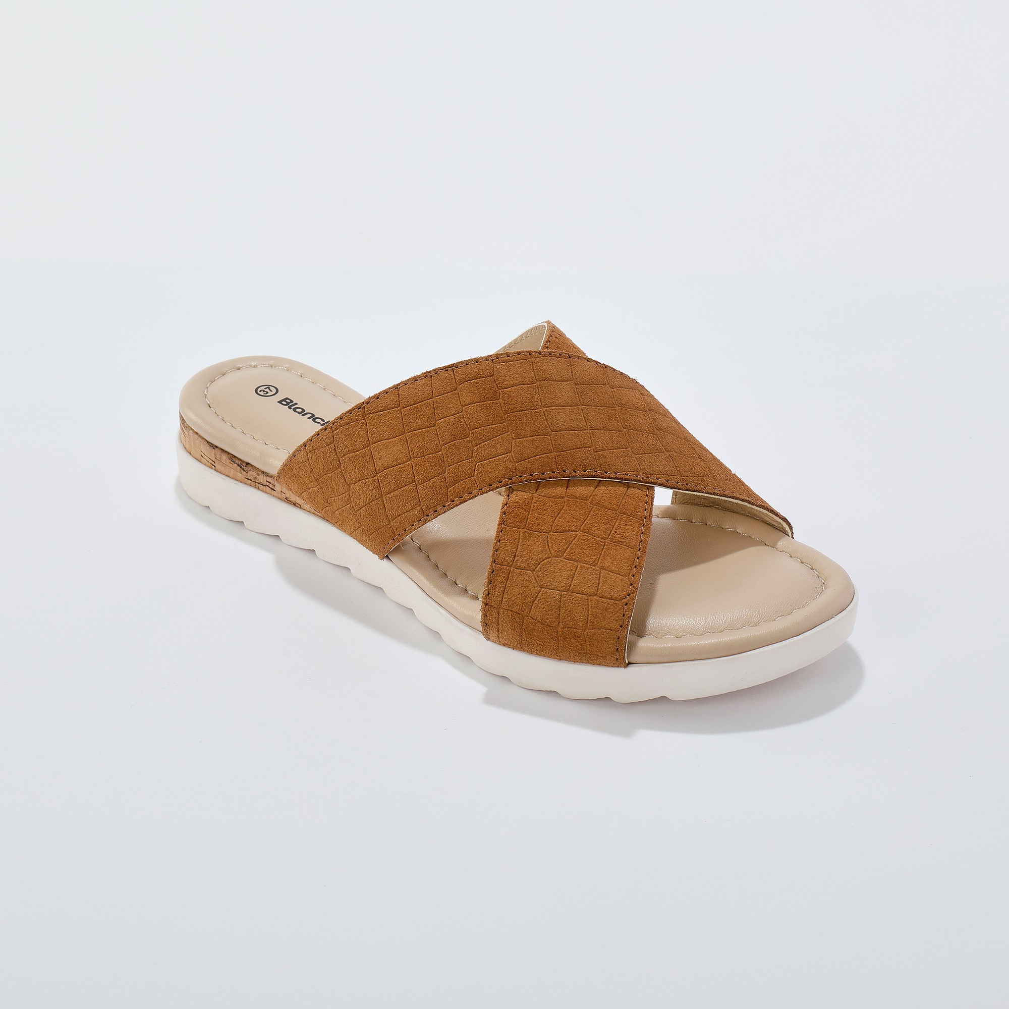 Mules Compensées Cuir Effet Croco Avec Liège Fantaisie - Blancheporte