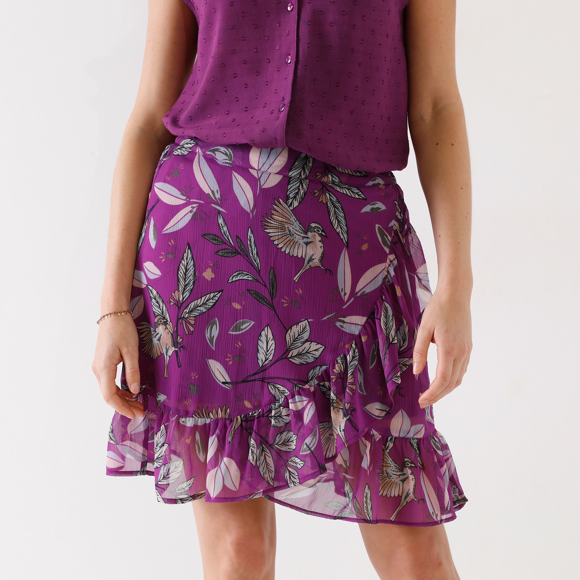 Jupe Volantée Effet Portefeuille, Voile Imprimé - Blancheporte