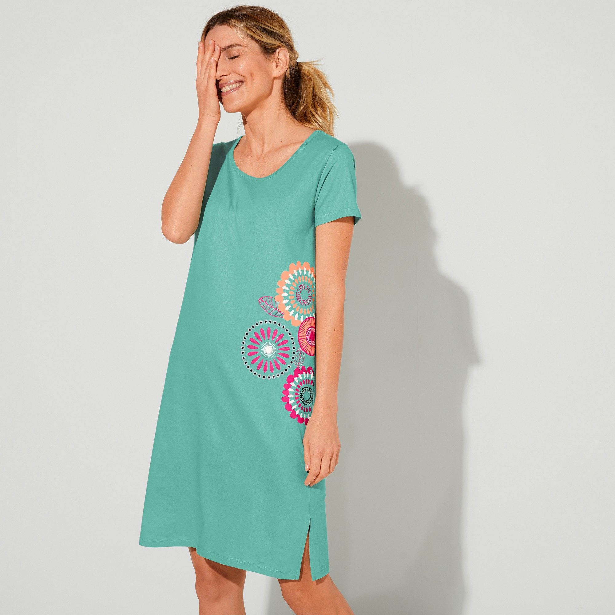 Chemise De Nuit Courte Imprimé Rosaces - Blancheporte