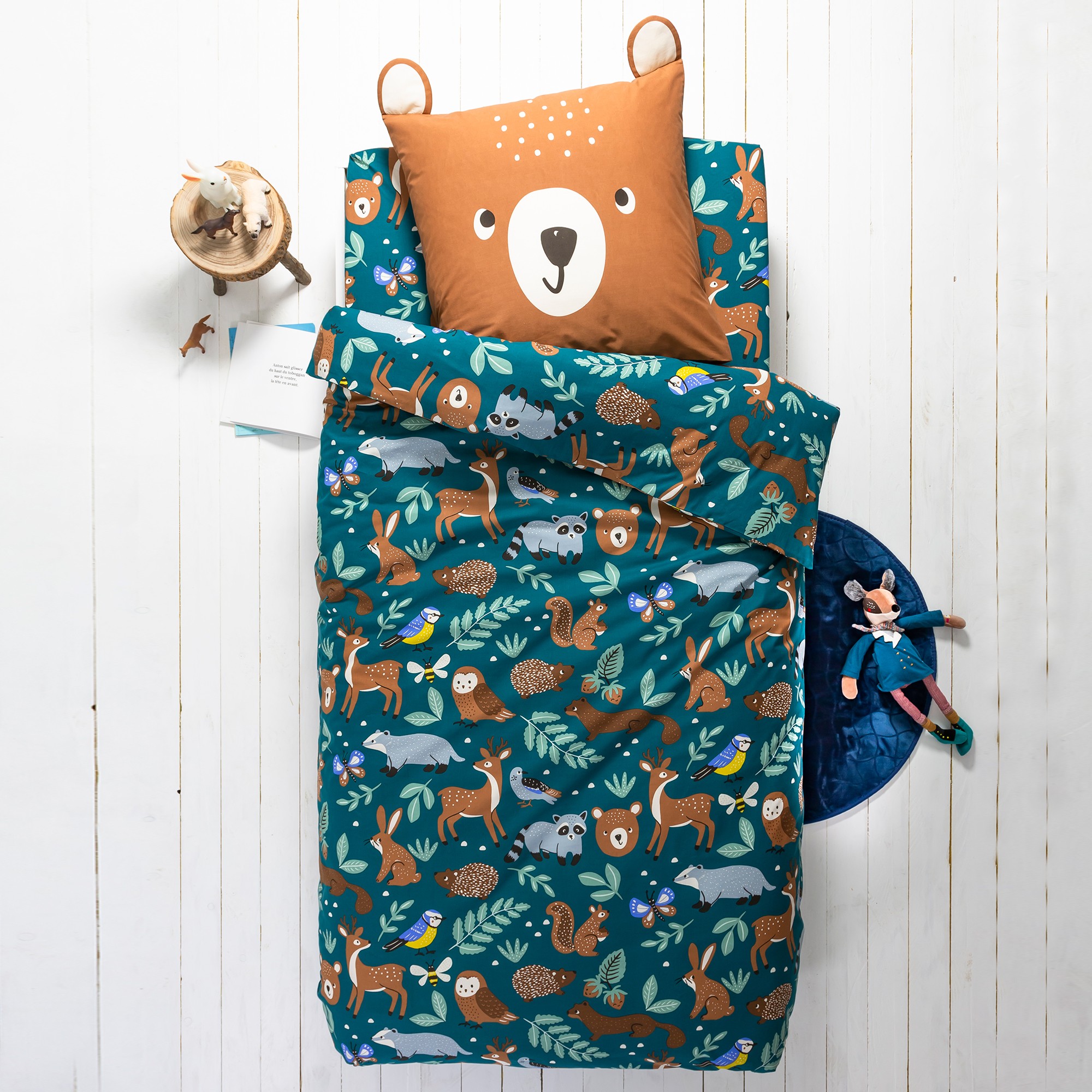 Linge de lit enfant à motifs Ourson en coton biologique(**) - Housse De Couette 1 Personneonne : 140