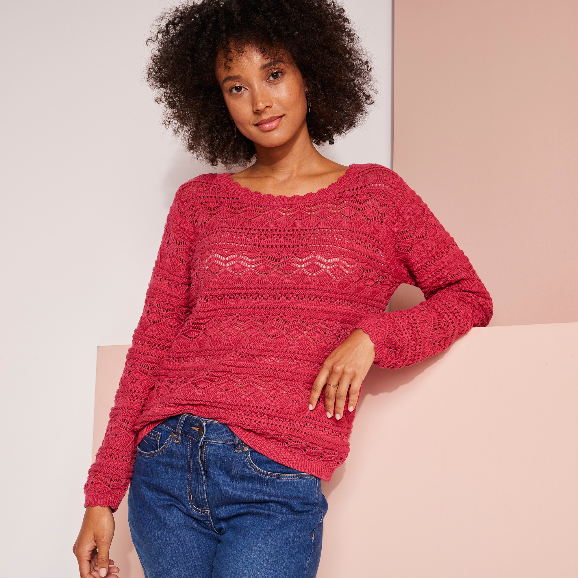 Pull Col Dégagé Finitions Écailles, Maille Fantaisie - Blancheporte
