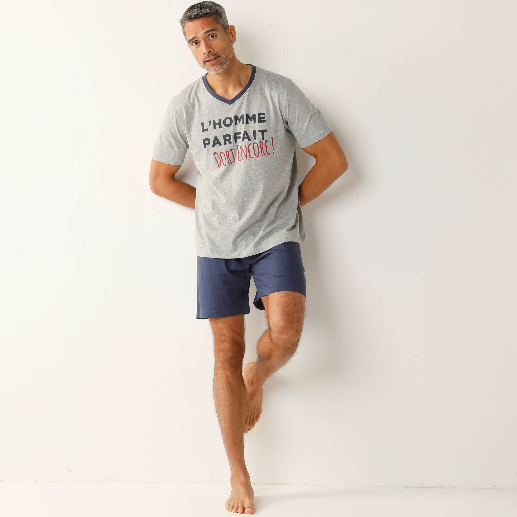 Pyjama short col V imprim message - Blancheporte 25$