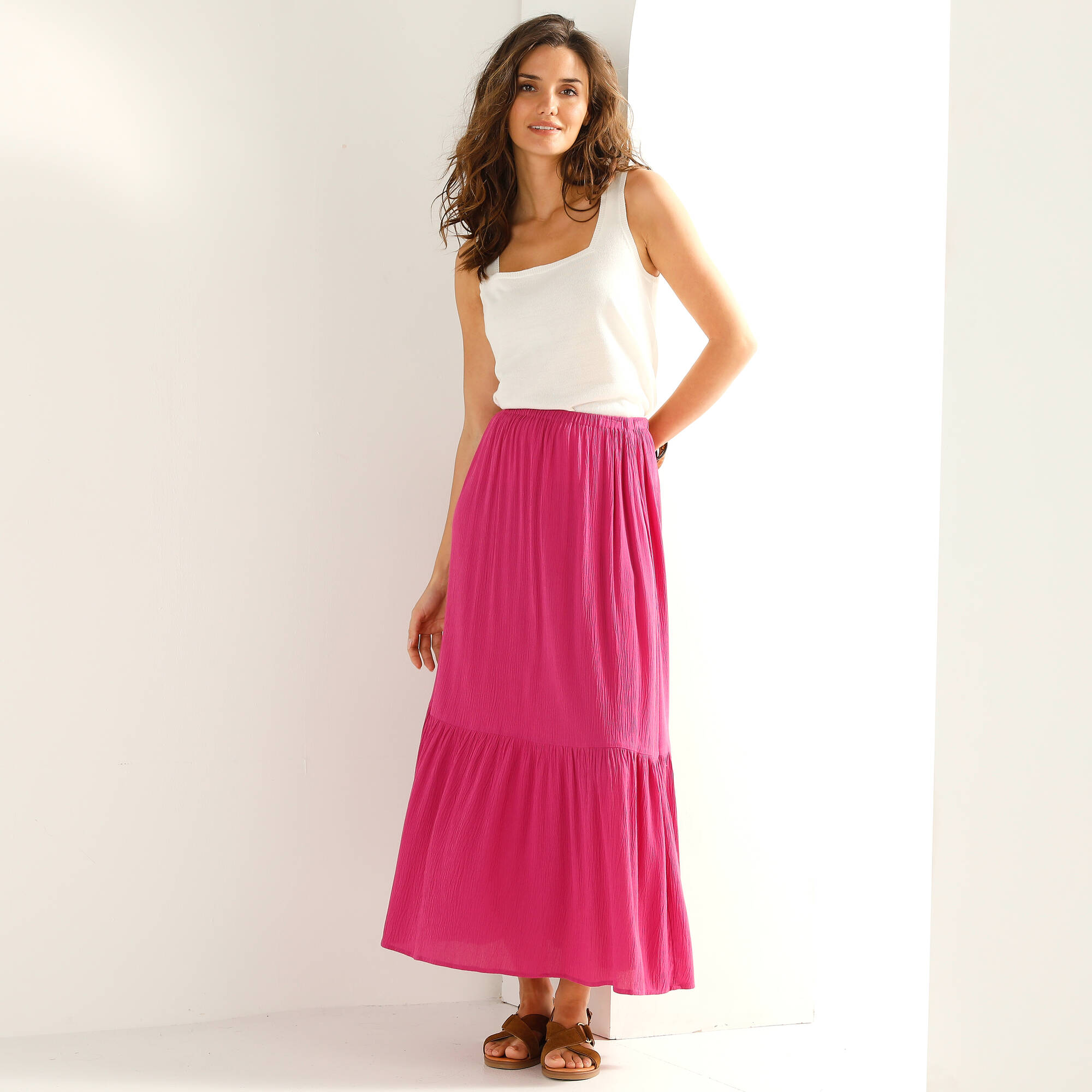 Jupe longue en crpon volume jupon - Blancheporte 36$