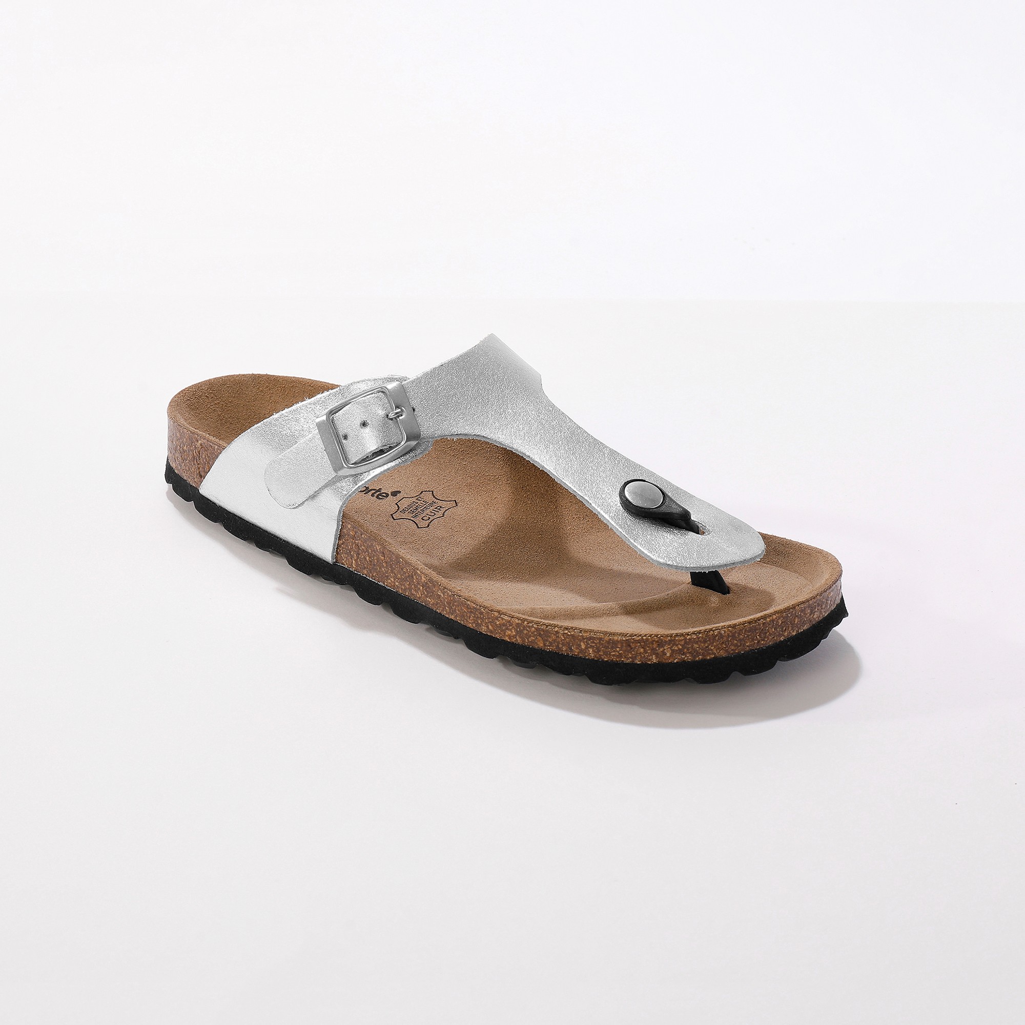 Sandales Entredoigts Cuir À Boucle Réglable - Argenté - Blancheporte