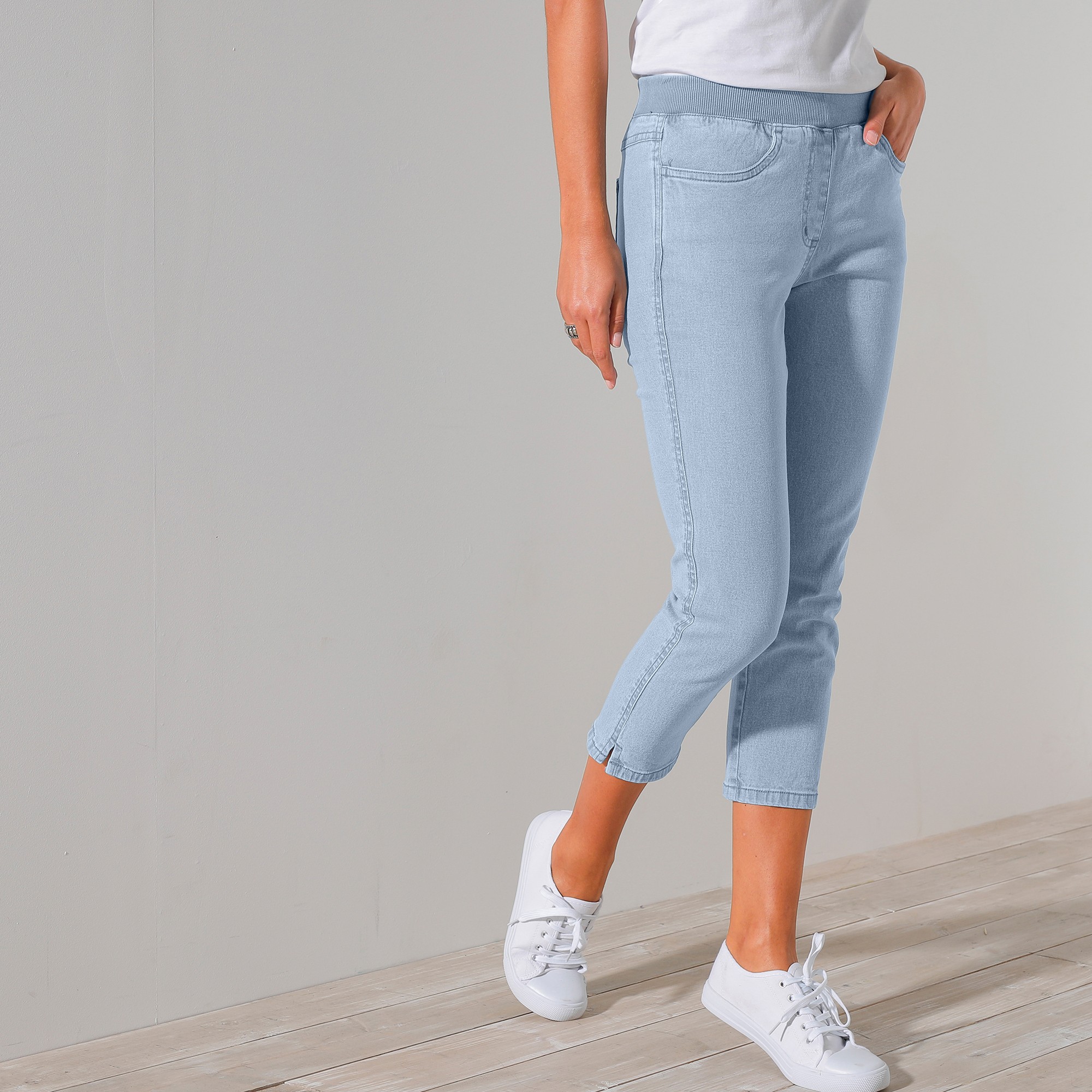 Pantacourt jean taille elastiquee