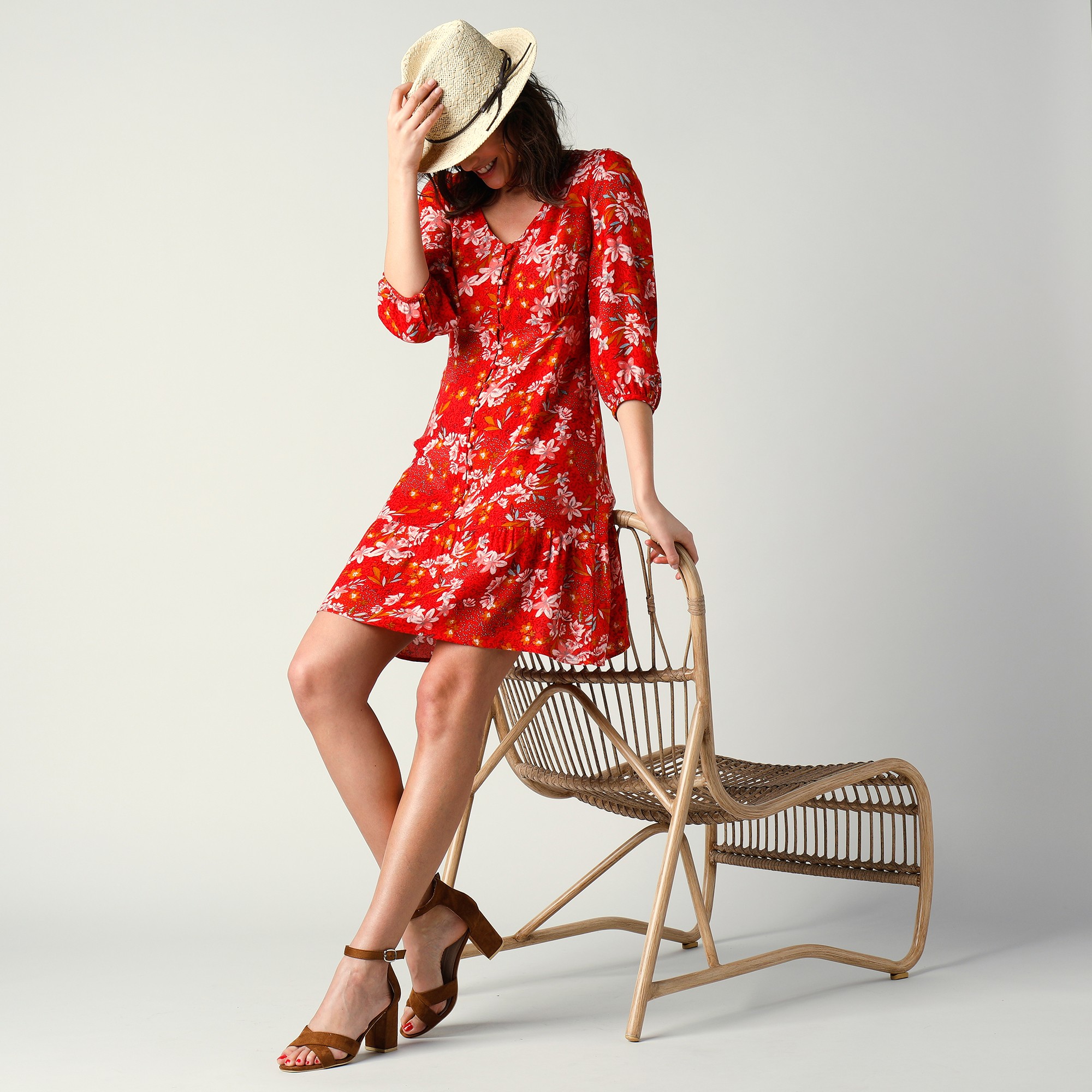 Robe Courte Volantée, Imprimé Floral - Blancheporte