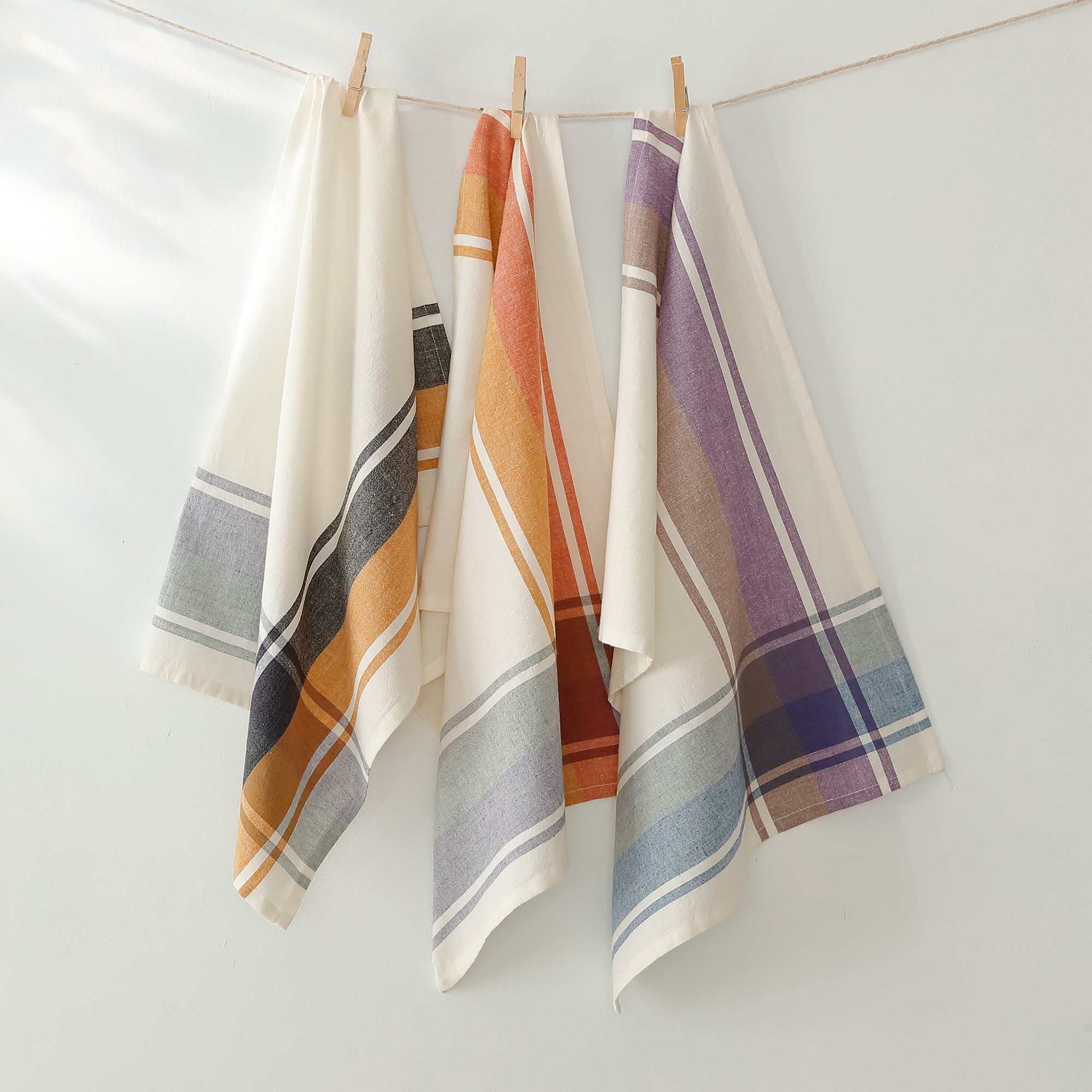 Torchon Grands Carreaux Coton Lin Tissé Teint - Lots - Blancheporte