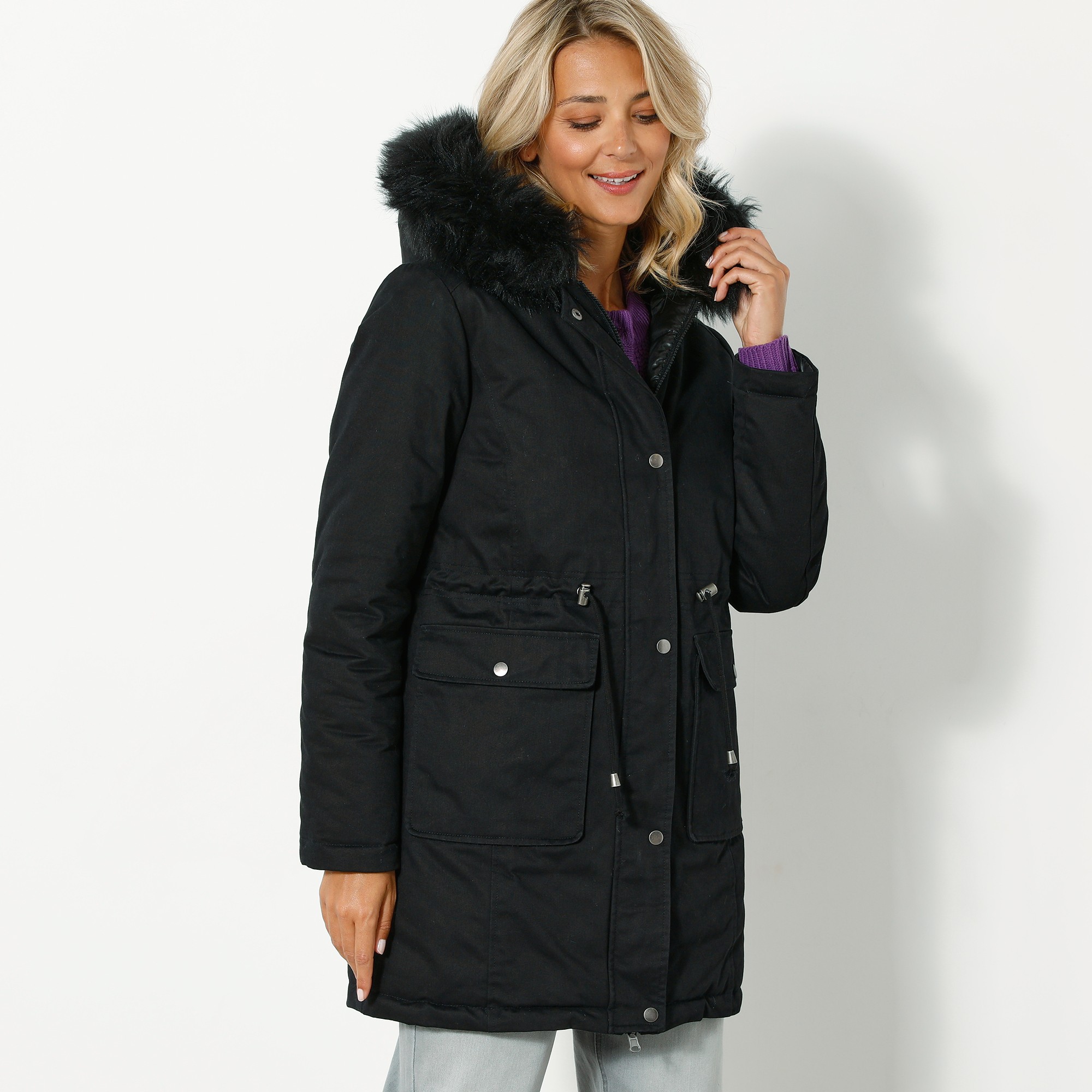 Parka r versible doudoune matelass e d perlante noir Blancheporte