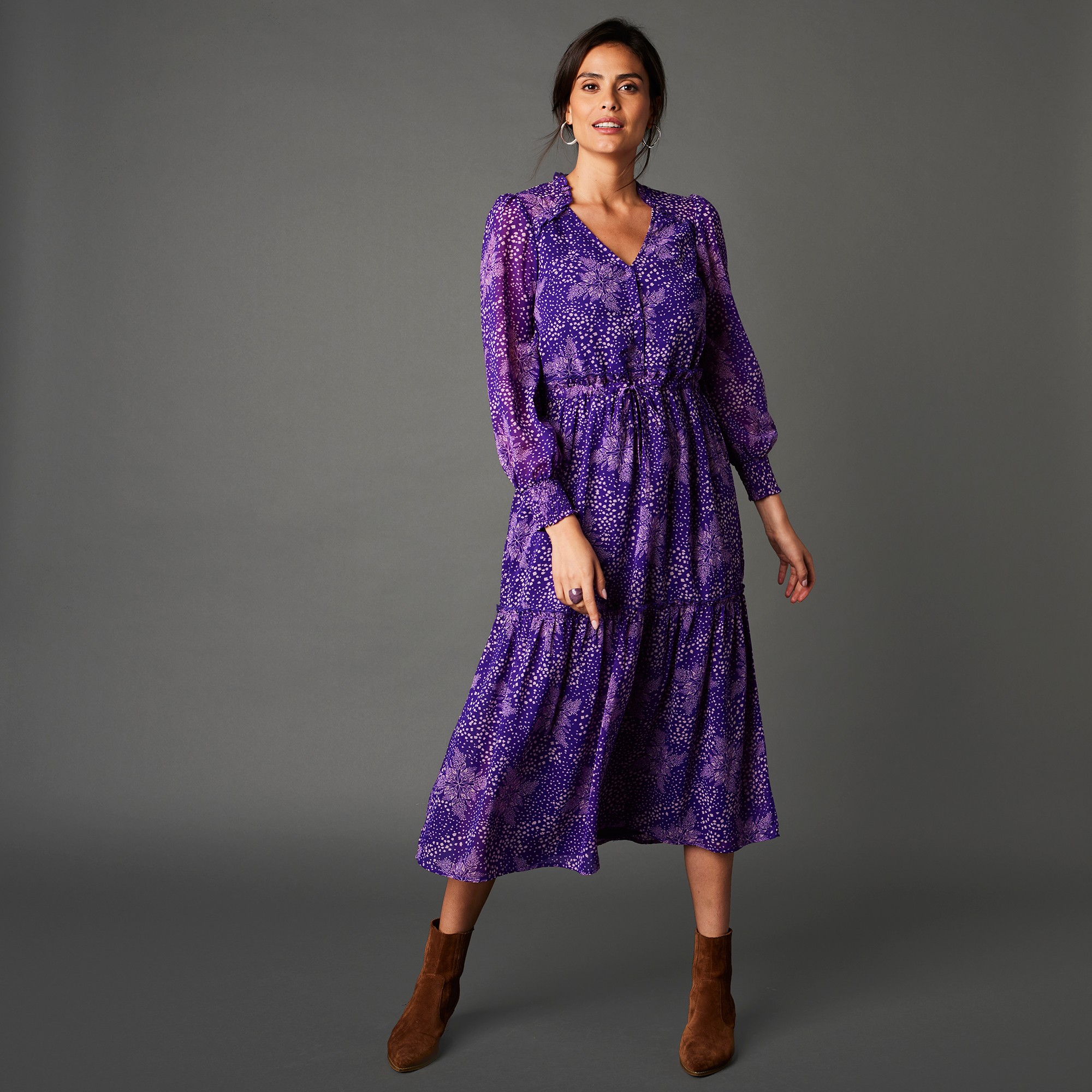 Robe Longue Volantée, Imprimé Minimaliste Bicolore - Blancheporte