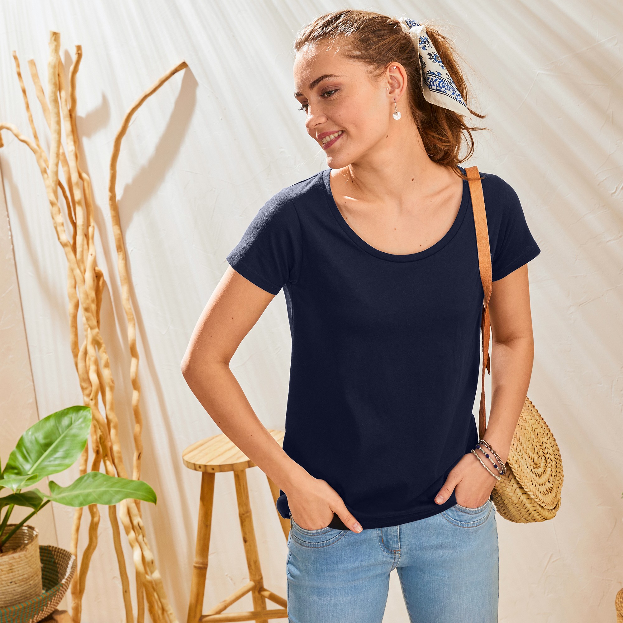 T-shirt Col Rond Manches Courtes Uni Coton - Blancheporte