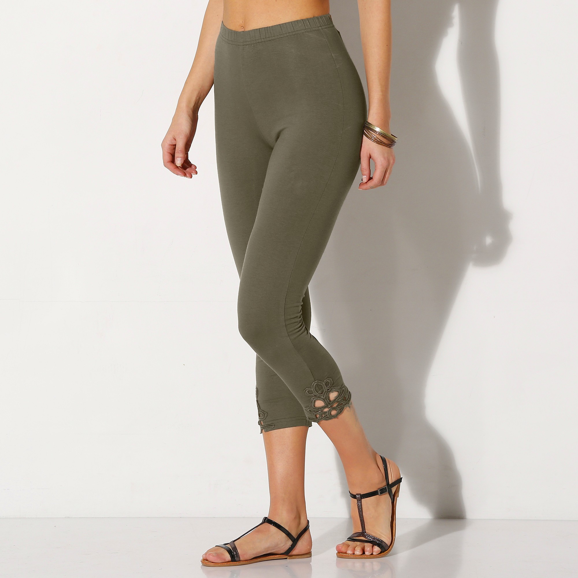 Legging 3/4 macramé, taille élastiquée - 58 - Kaki - Lora Zellini