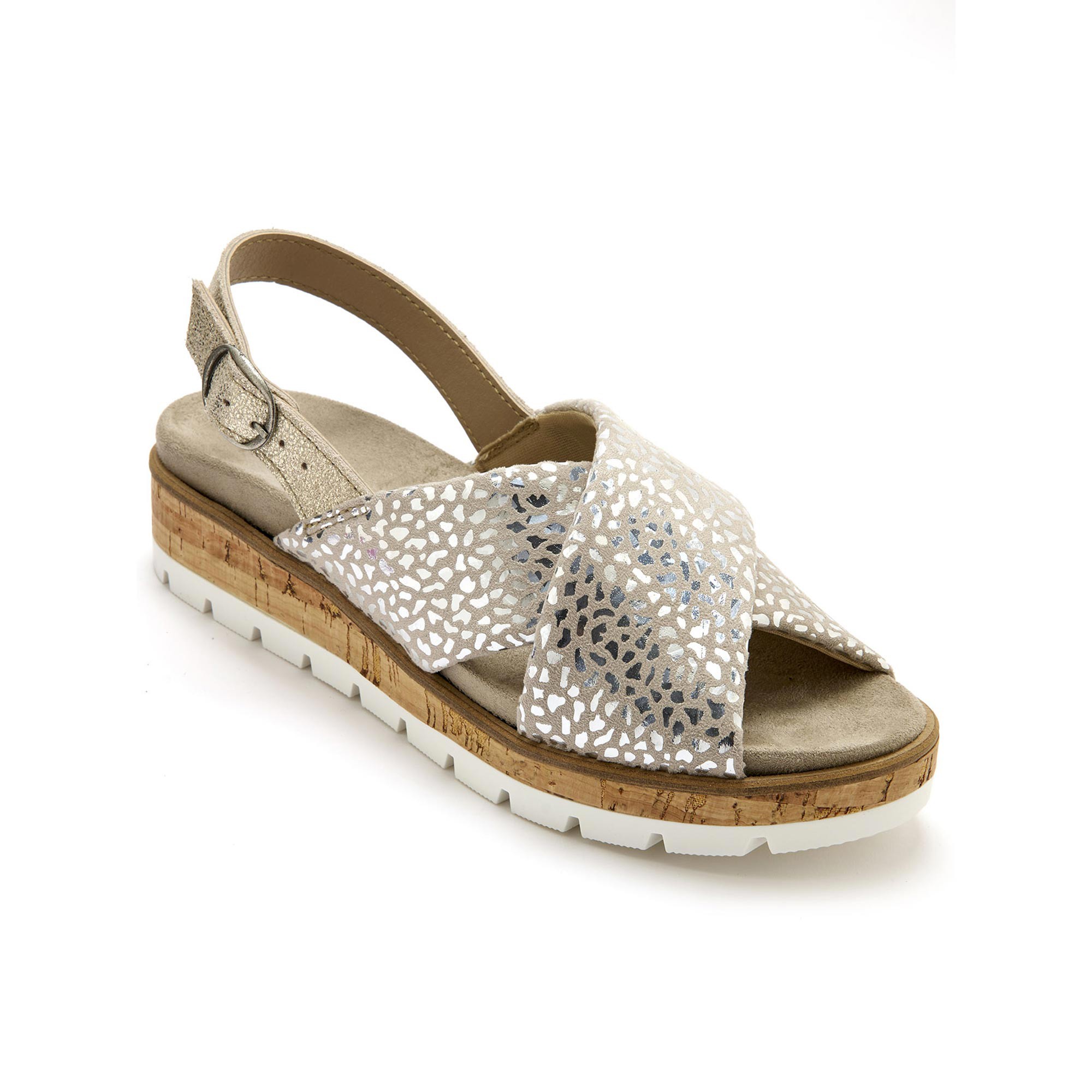 Sandales croisées cuir motif animalier - 40 - Beige - Pédiconfort
