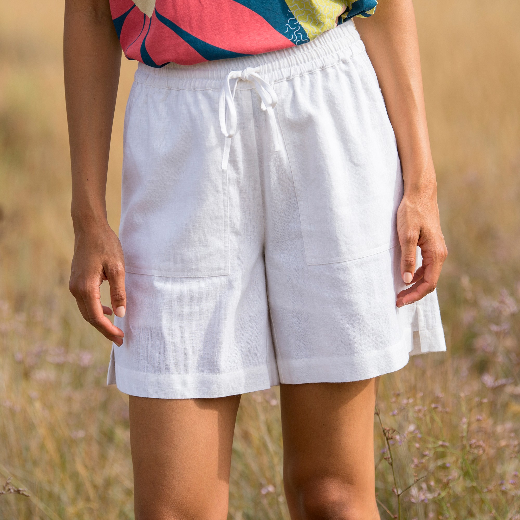 Short Large Coton Lin, Taille Élastiquée - Blancheporte
