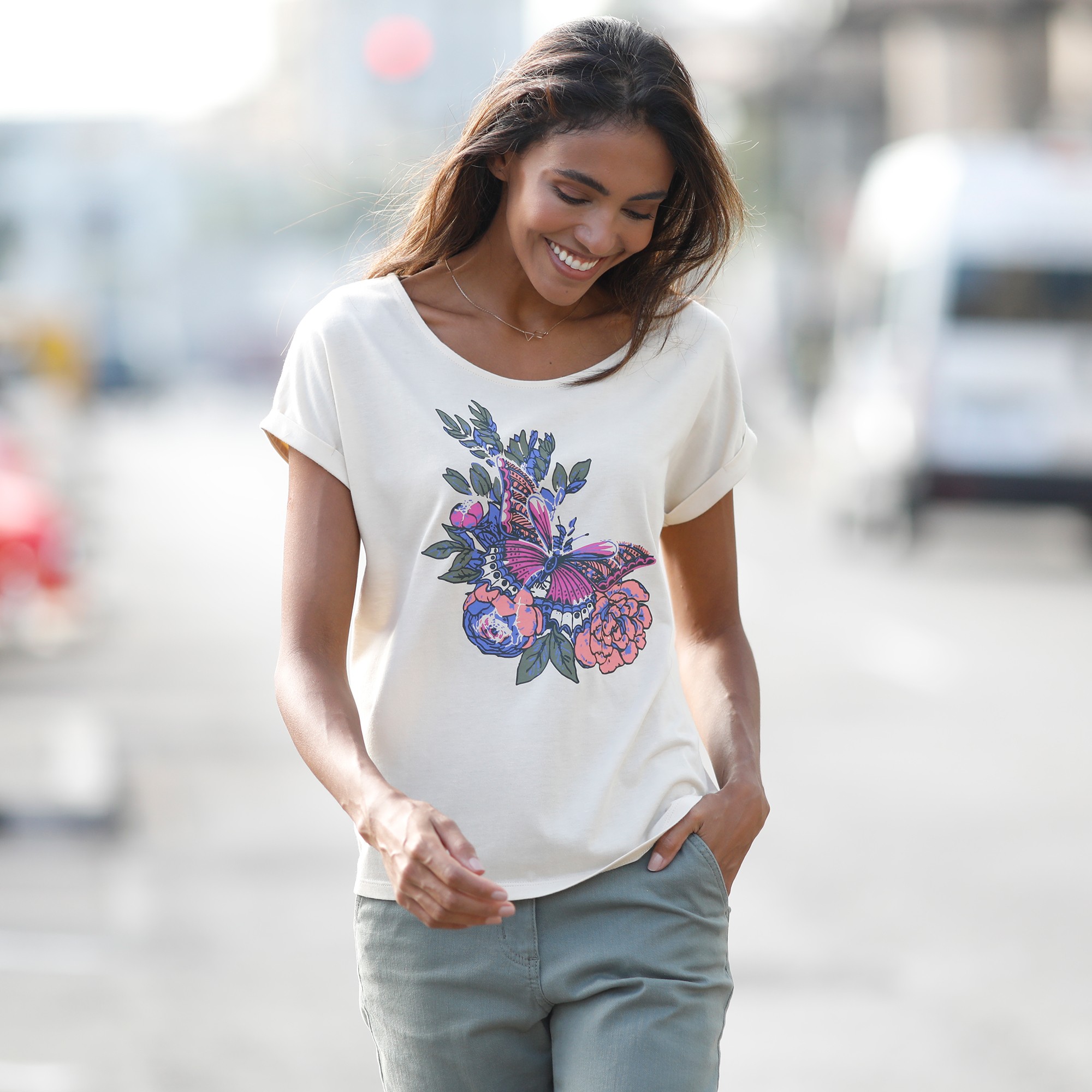 T-shirt Imprimé Placé, Col Rond - Blancheporte