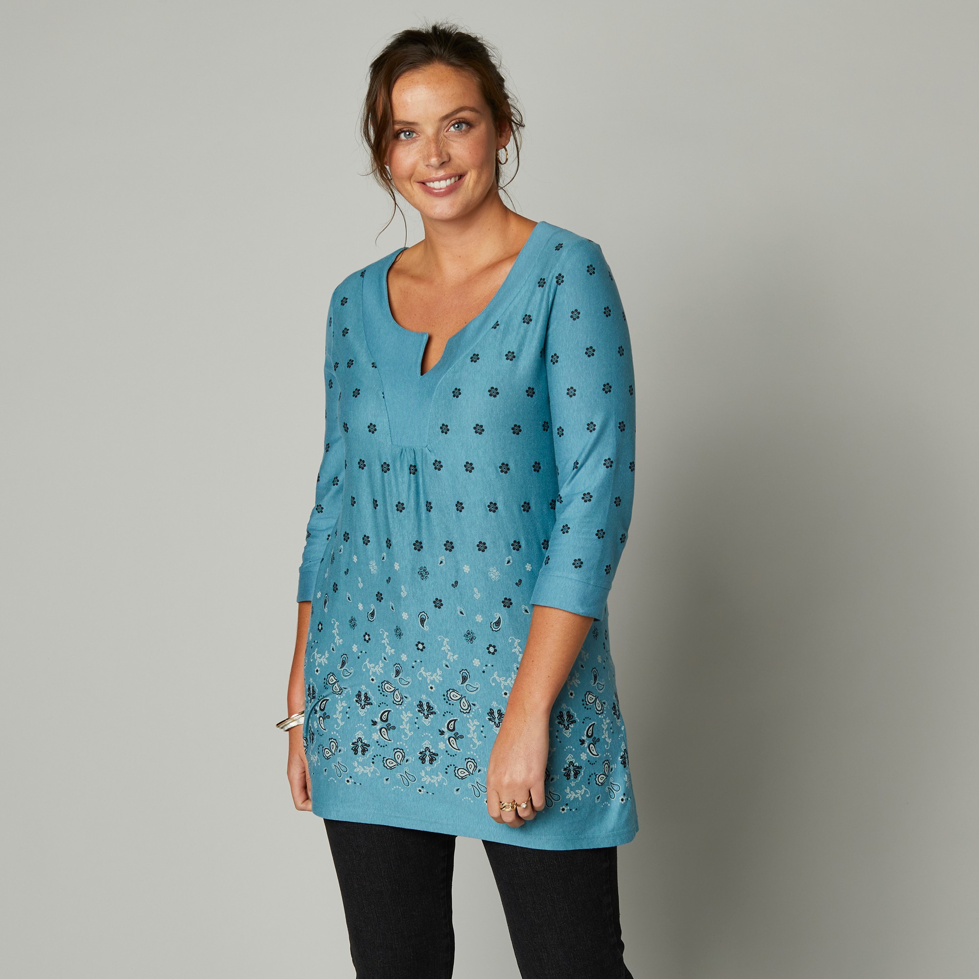 Tunique col V base imprimée - 50 - Vert - Colors&co