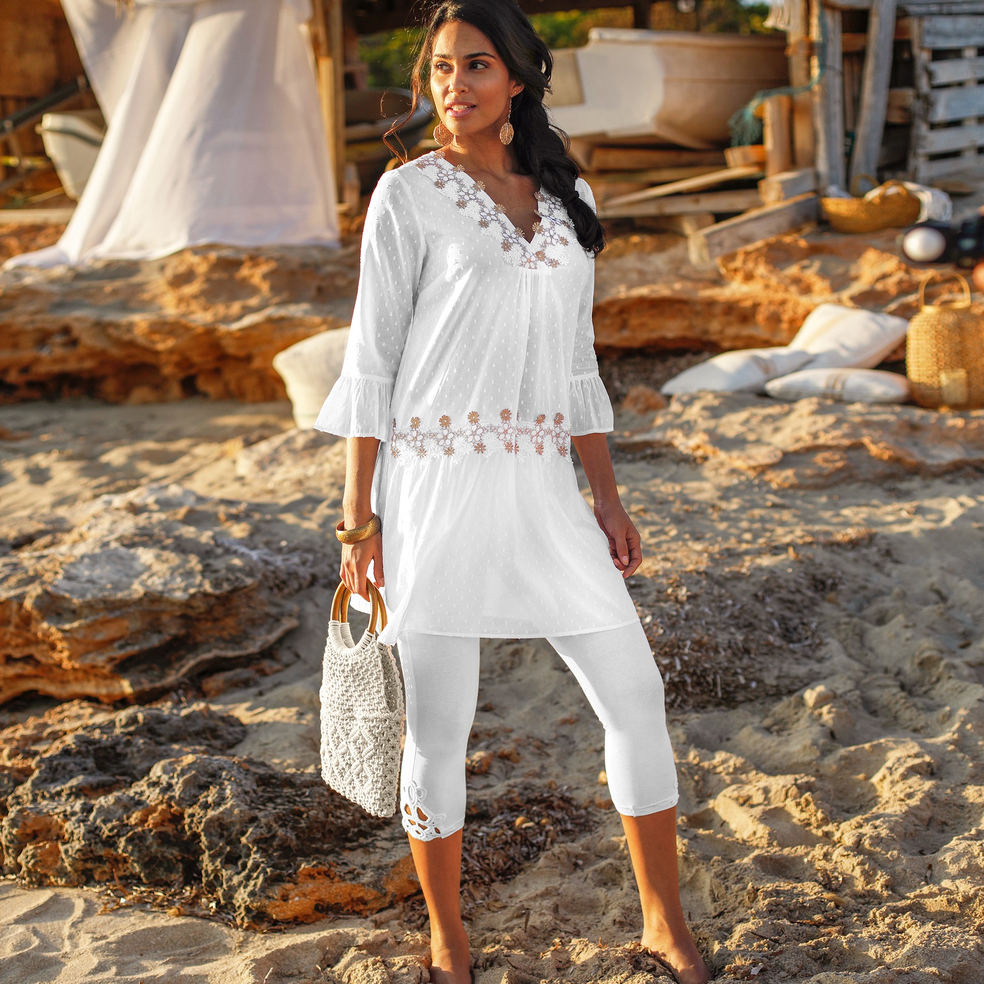 Legging 3/4 Macramé, Taille Élastiquée - Lora Zellini