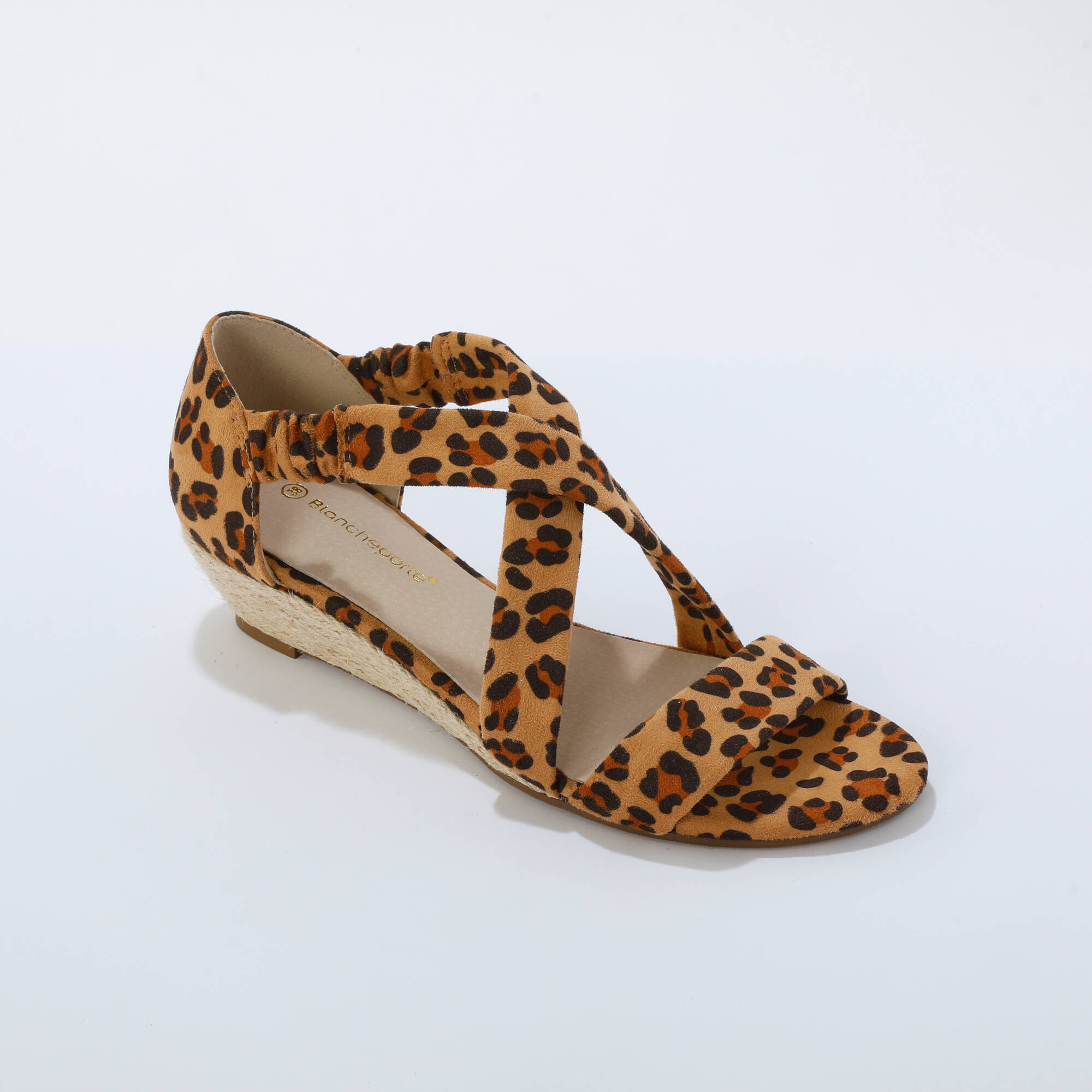 Sandales compensées élastiquées motif léopard - Blancheporte