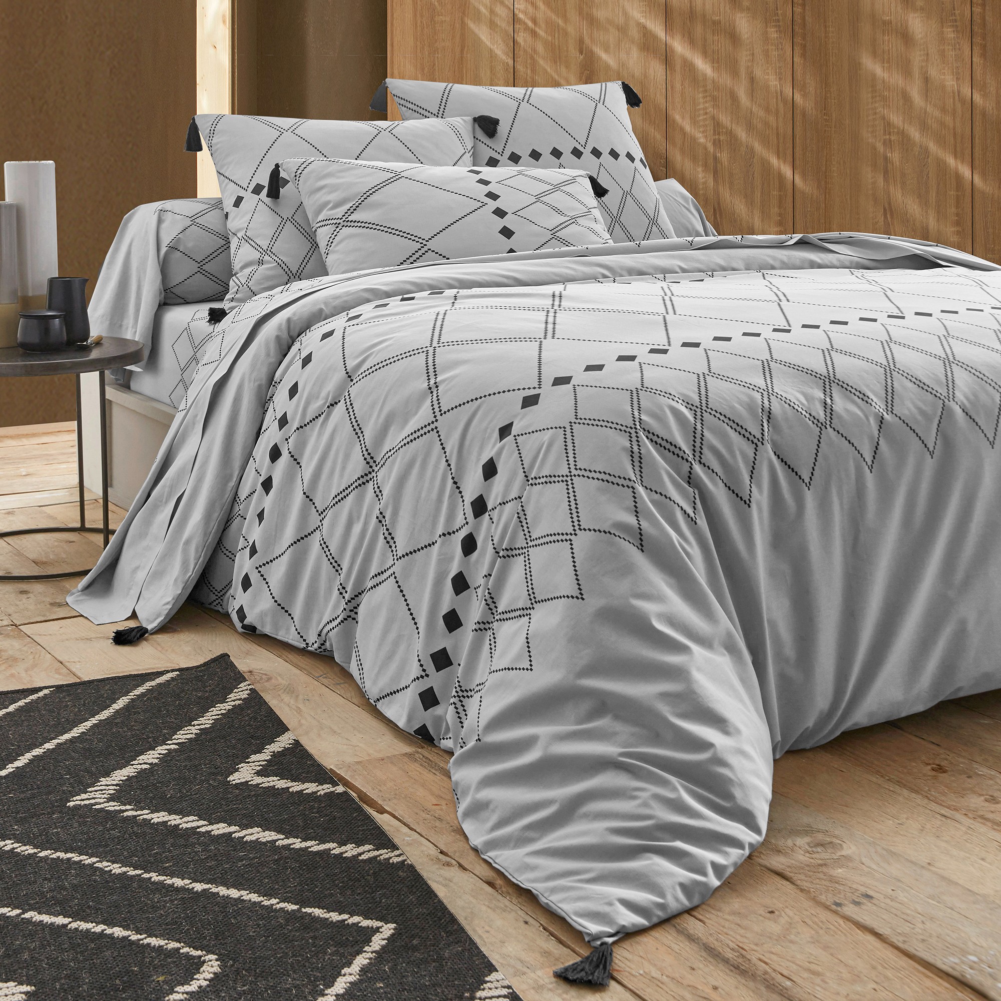 Linge De Lit Massaï Coton À Motifs Graphiques Et Finitions Pompons - Blancheporte