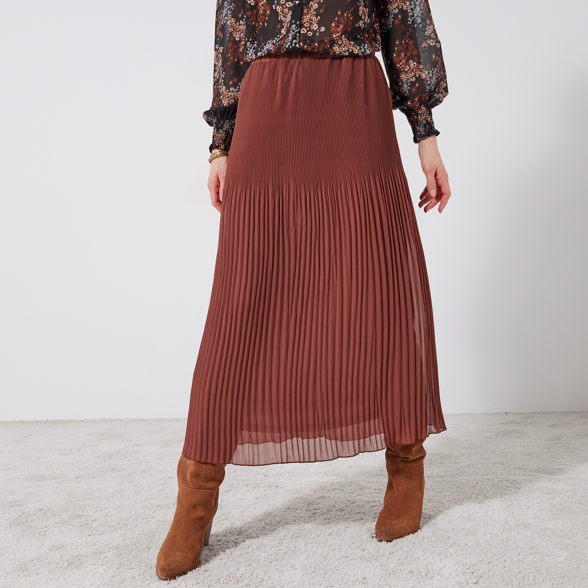 Jupe voile plisse grande stature caramel Blancheporte