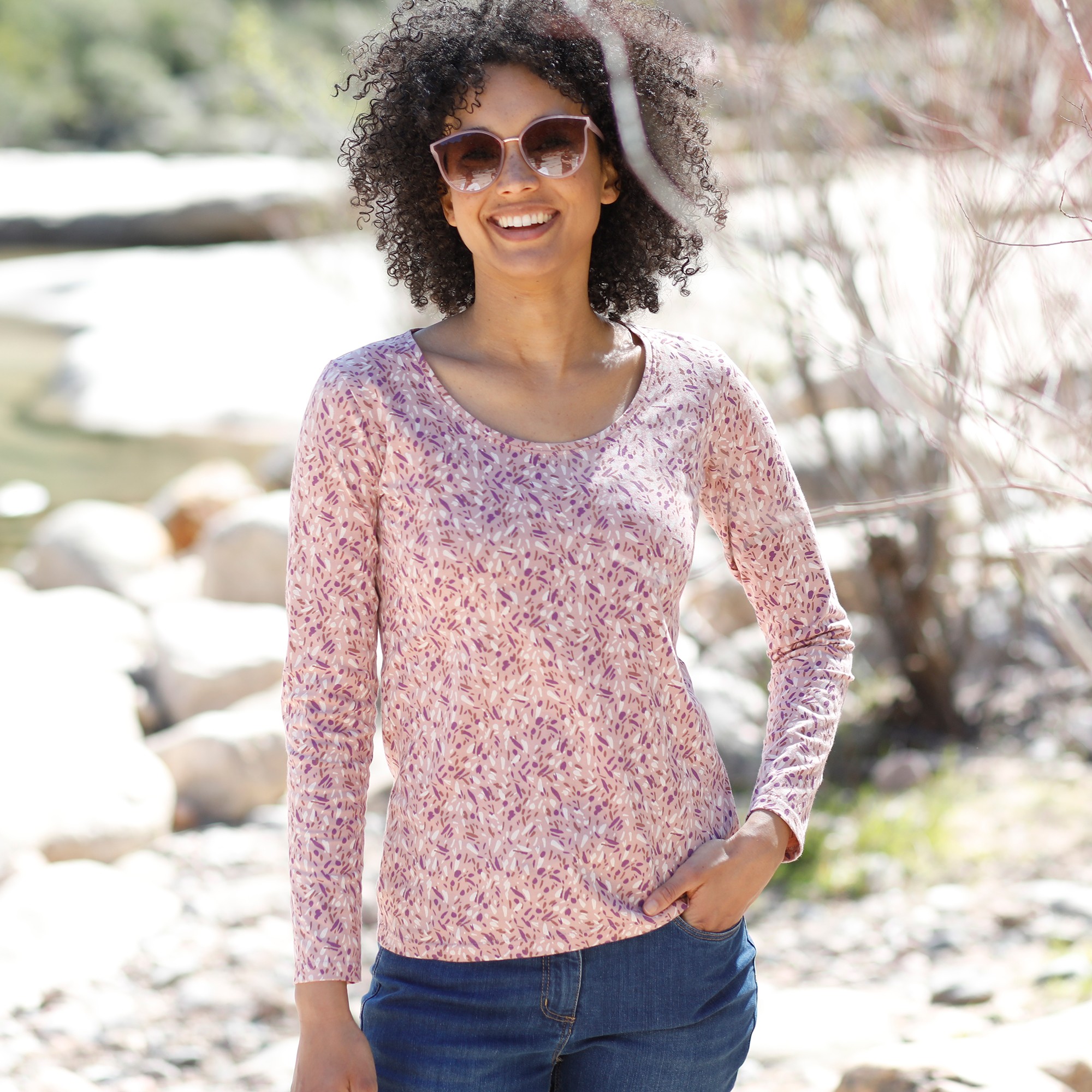 T-shirt Imprimé Manches Longues Jersey Coton Biologique - Blancheporte