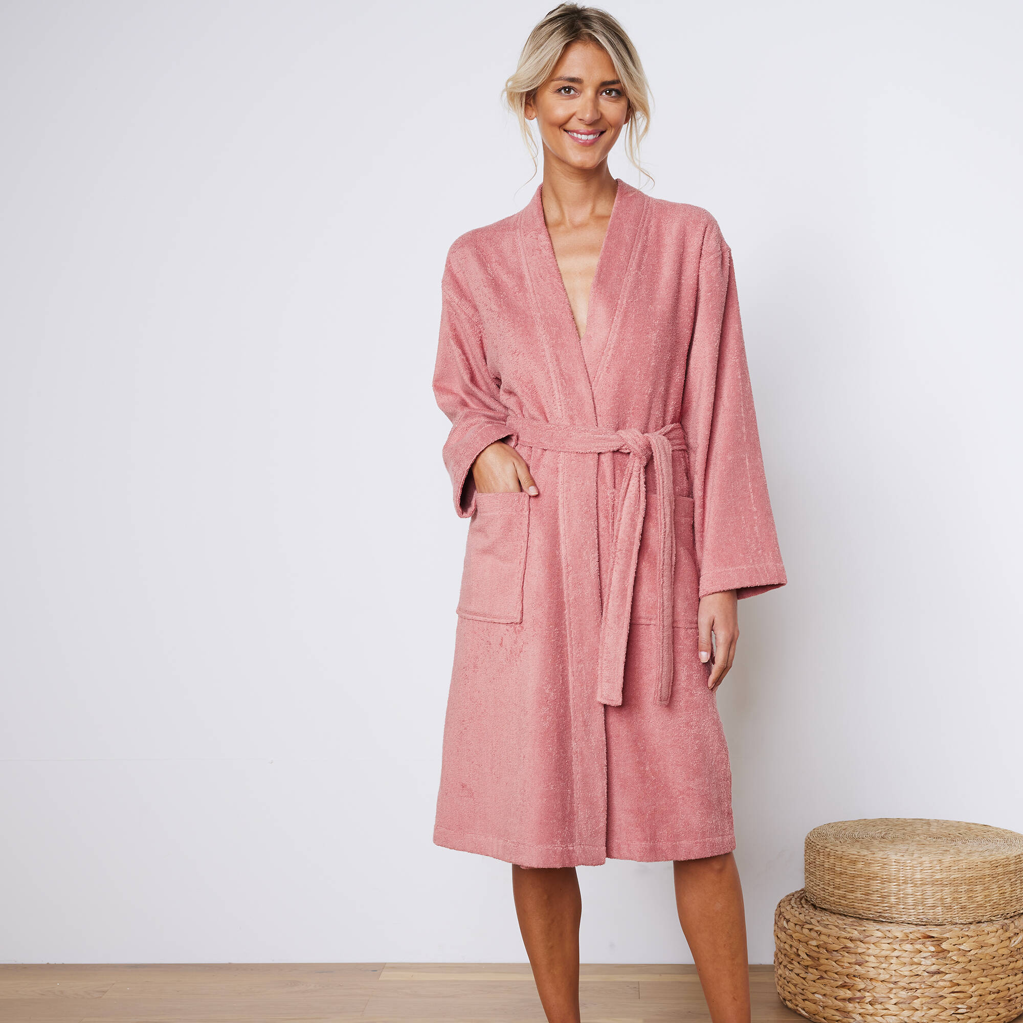 Peignoir Léger Éponge Femme Windsfinr - Peignoir Bain Genou Coton Doux, Confort Après-Douche, Élégant Et Absorbant