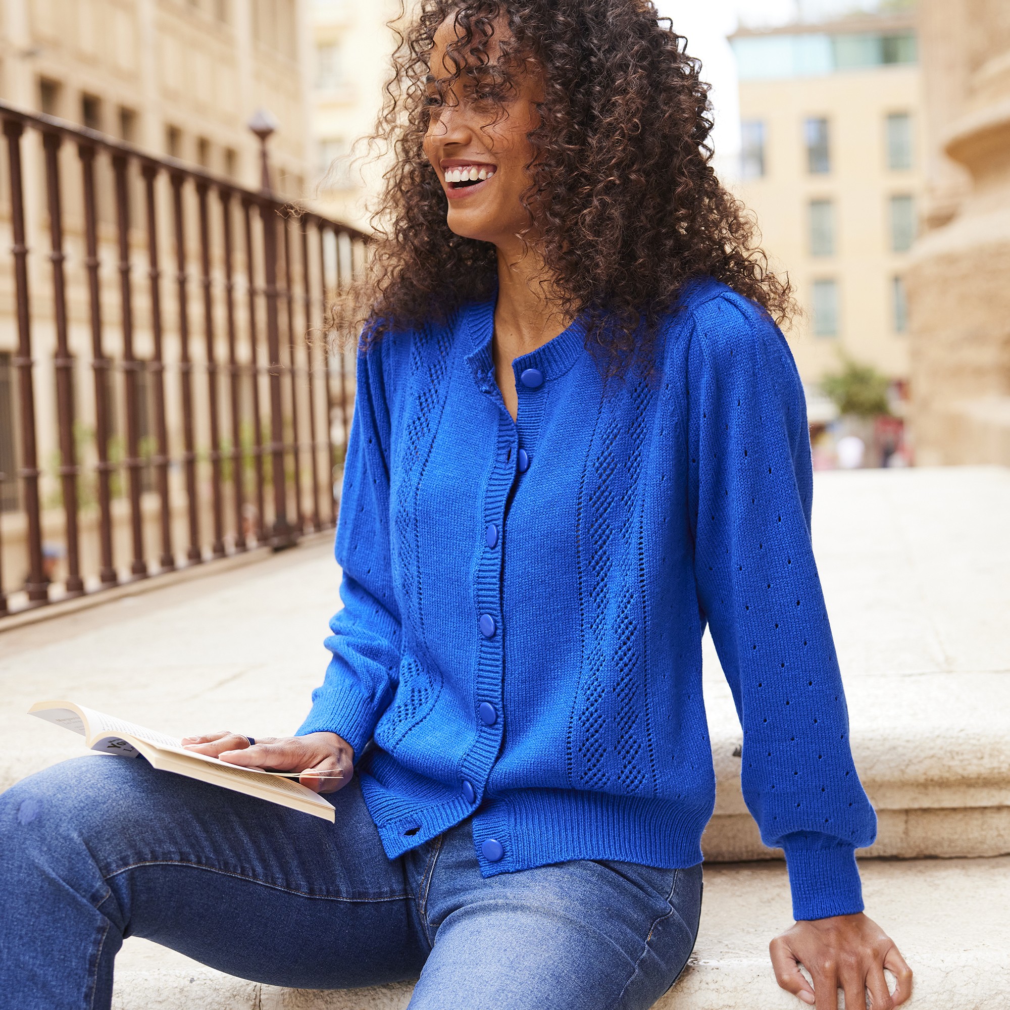 Cardigan Boutonné, Maille Ajourée - Blancheporte
