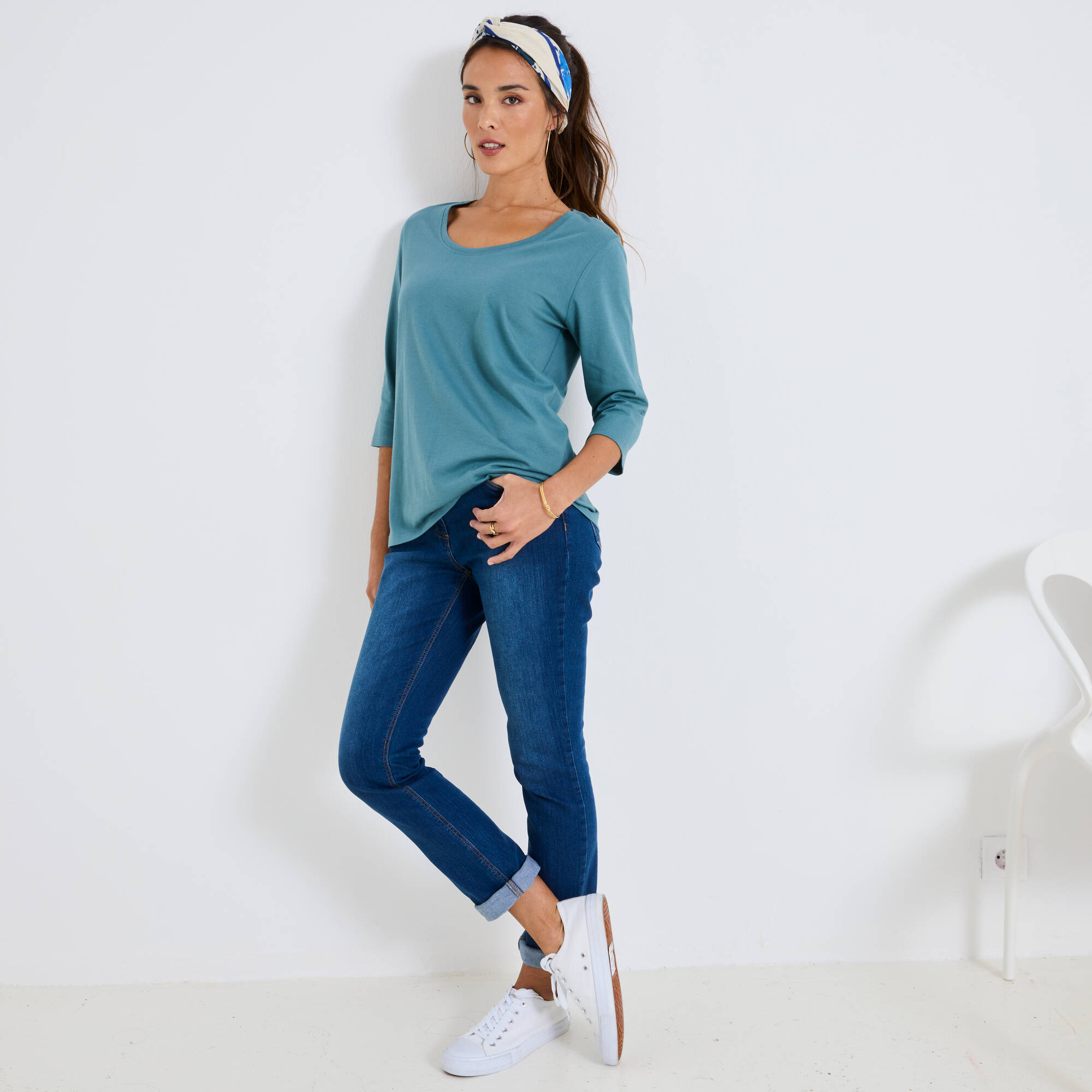 T-shirt manches 34 uni coton - Blancheporte 13$