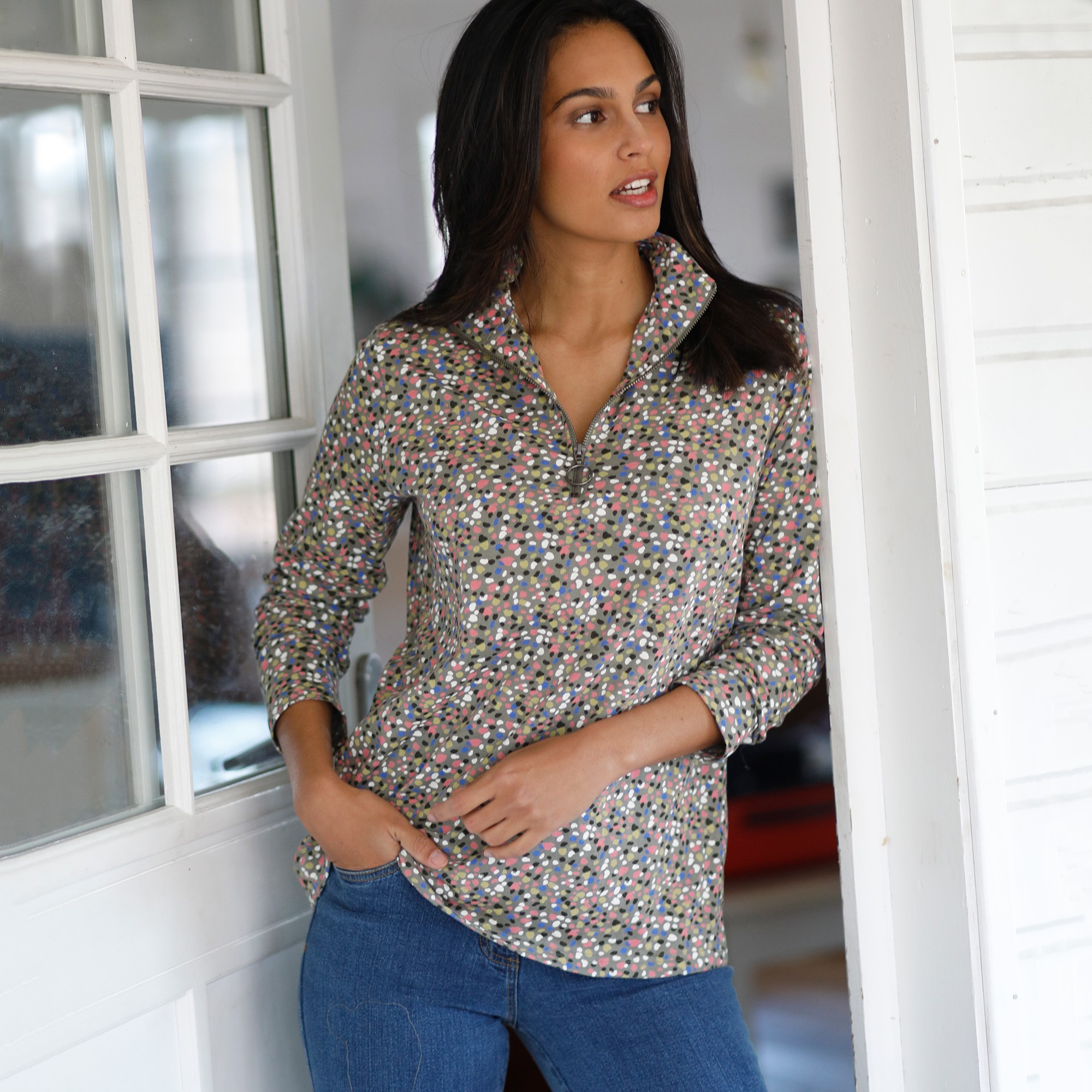 T-shirt Col Montant Zippé Imprimé - Blancheporte