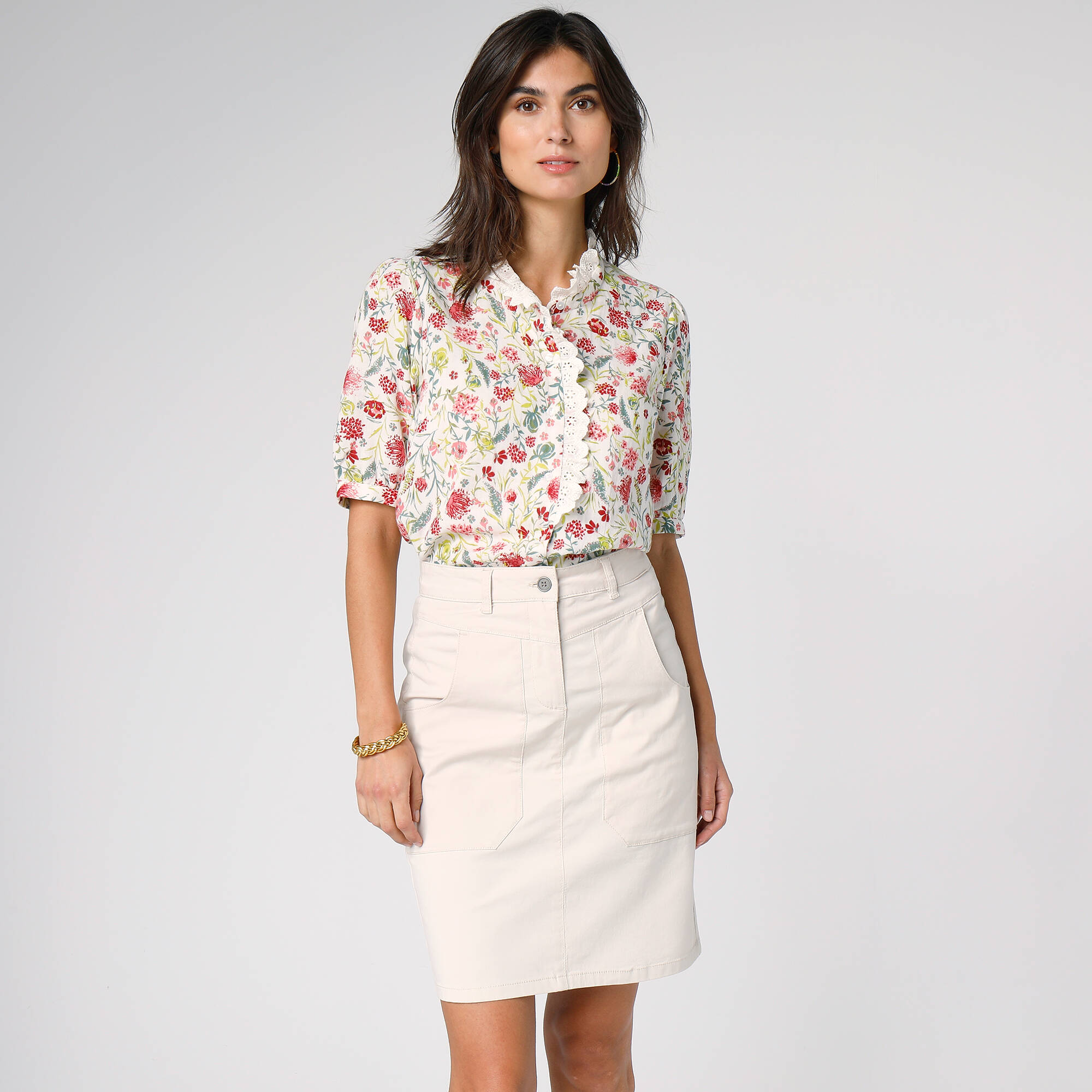 Jupe Crayon Marks And Spencer Femme Ivoire - Taille 20 - Coton - Midi