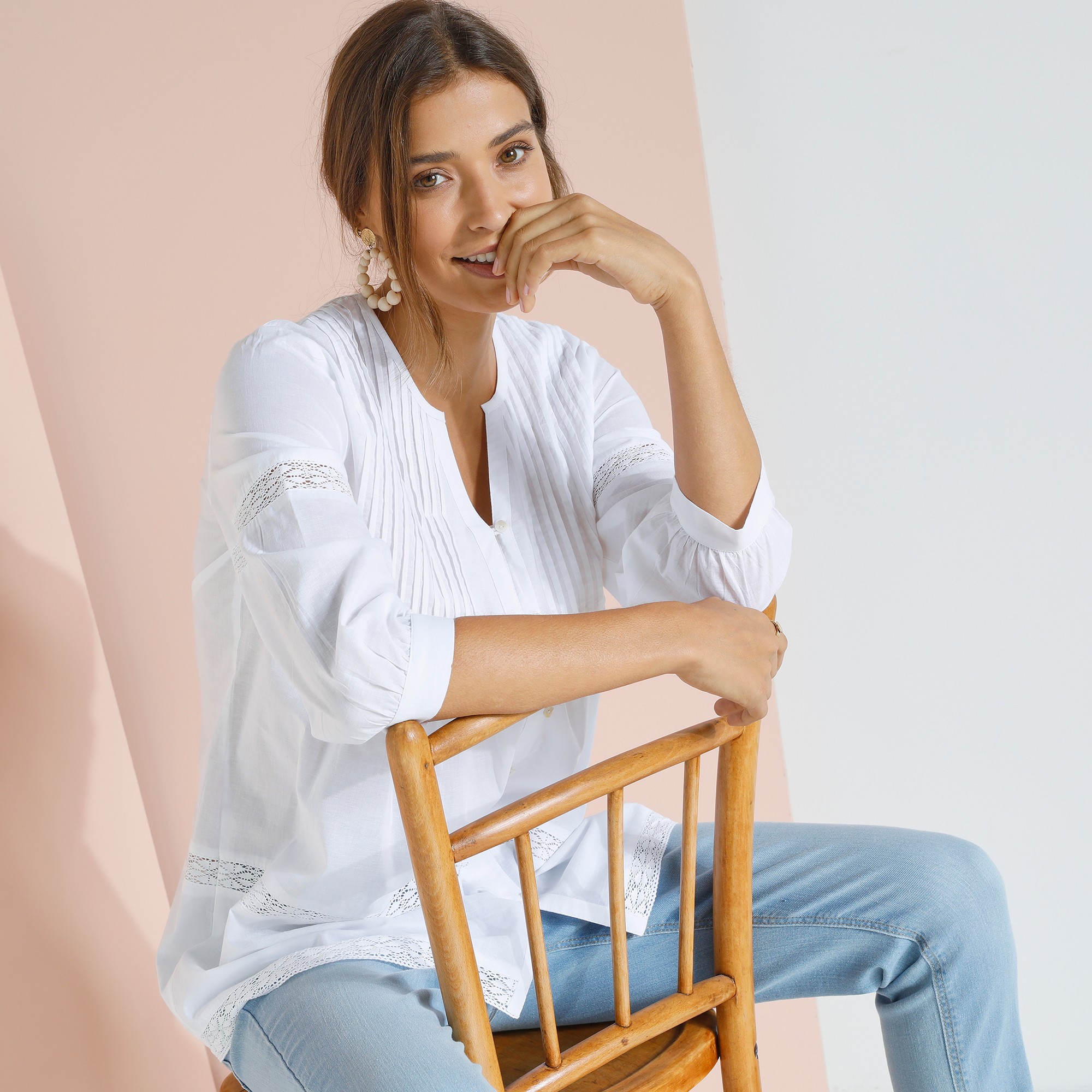 Tunique Boutonnée À Plis, Macramé - Blancheporte