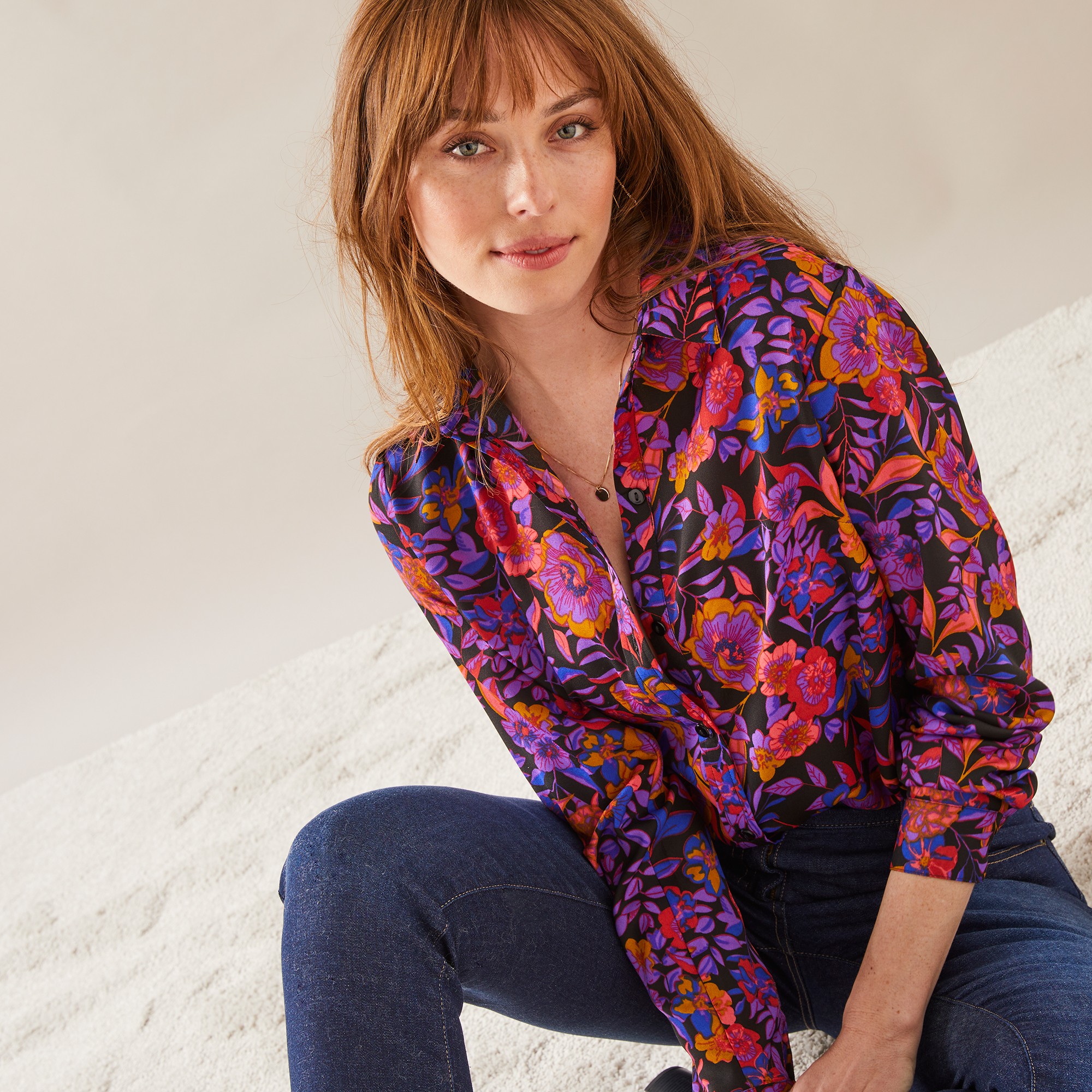 Chemisier Boutonné Imprimé Fleurs En Polyester Recyclé(1) - Blancheporte