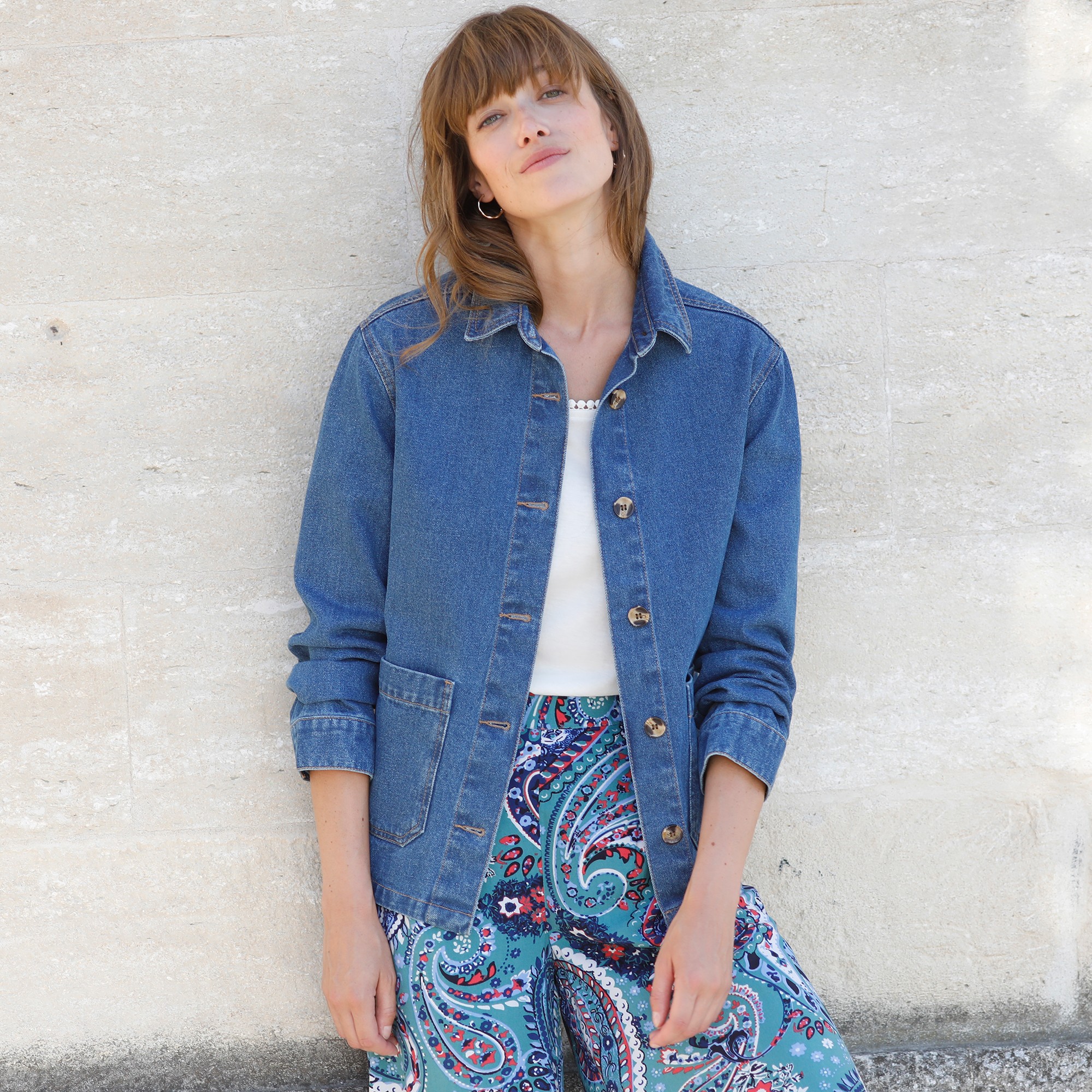 Veste en jean online blanche porte