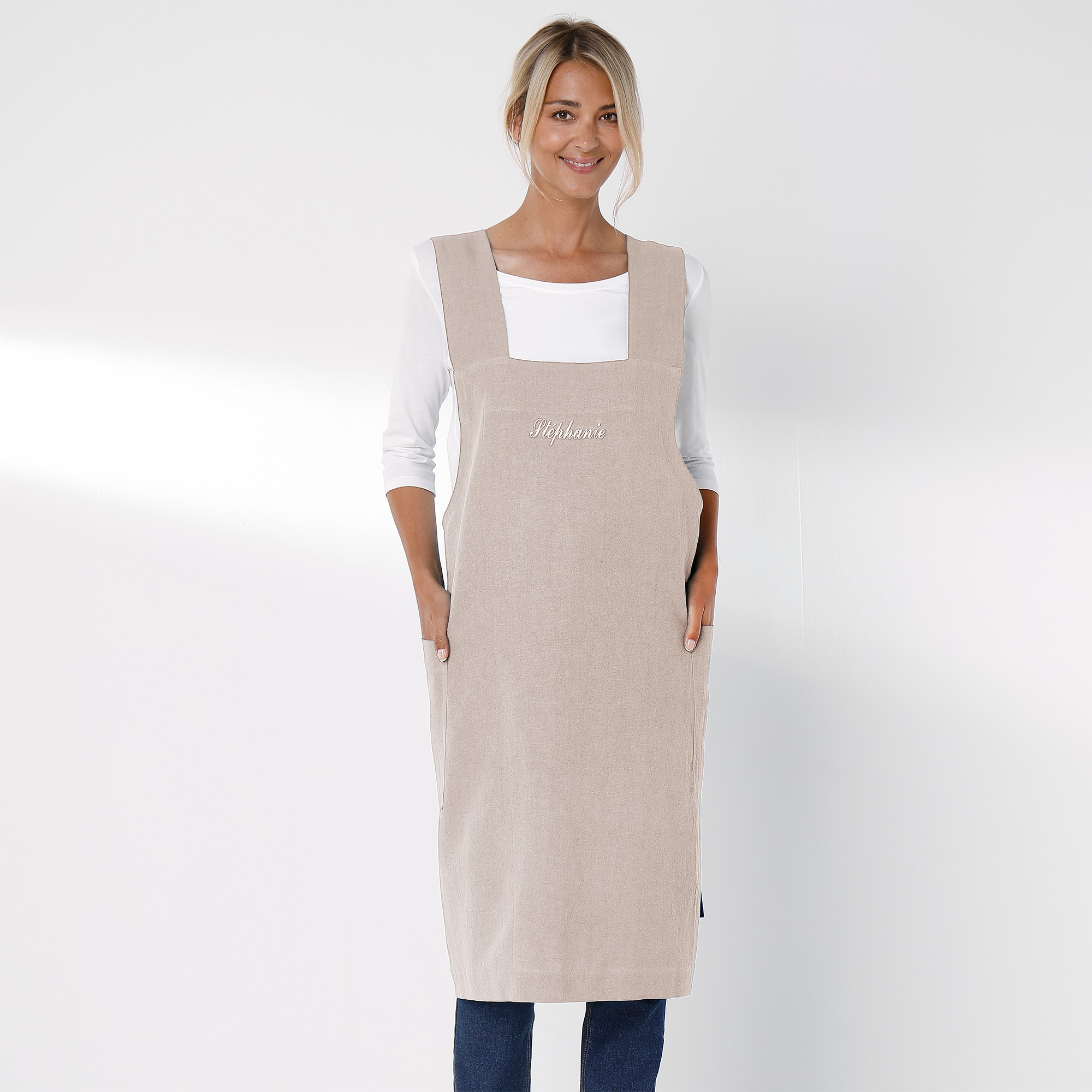 Tablier De Cuisine Japonais Coton Et Lin Uni Personnalisable - Blancheporte