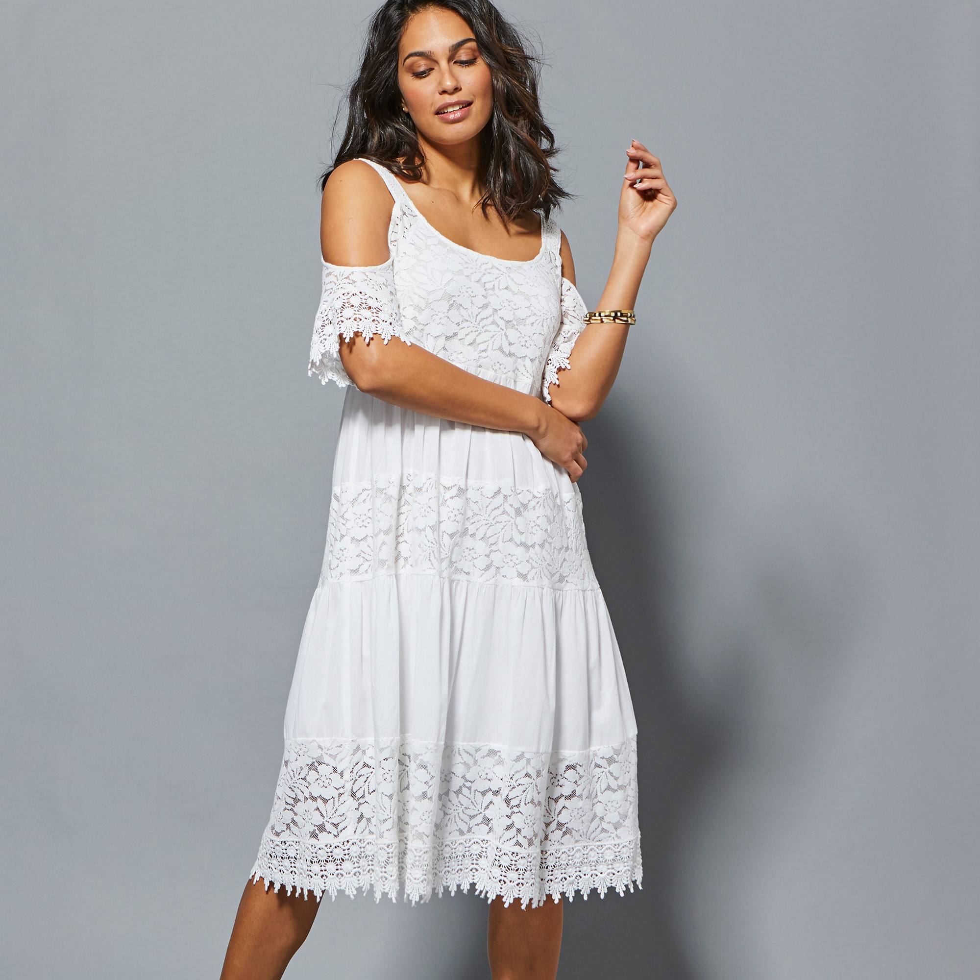 Robe dentelle macram paules d nud es blanc Blancheporte