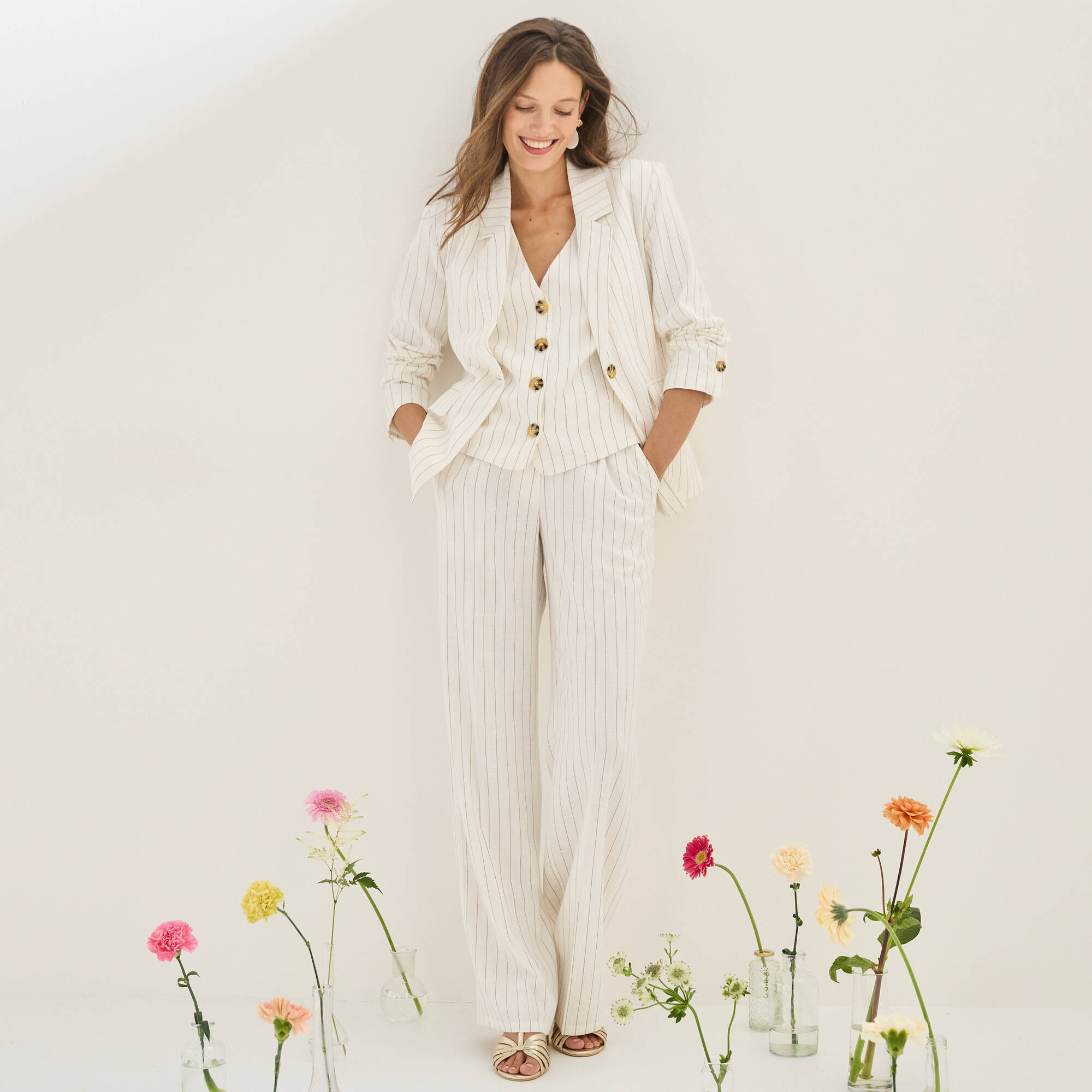Veste blazer raye viscose-lin - Blancheporte 60$