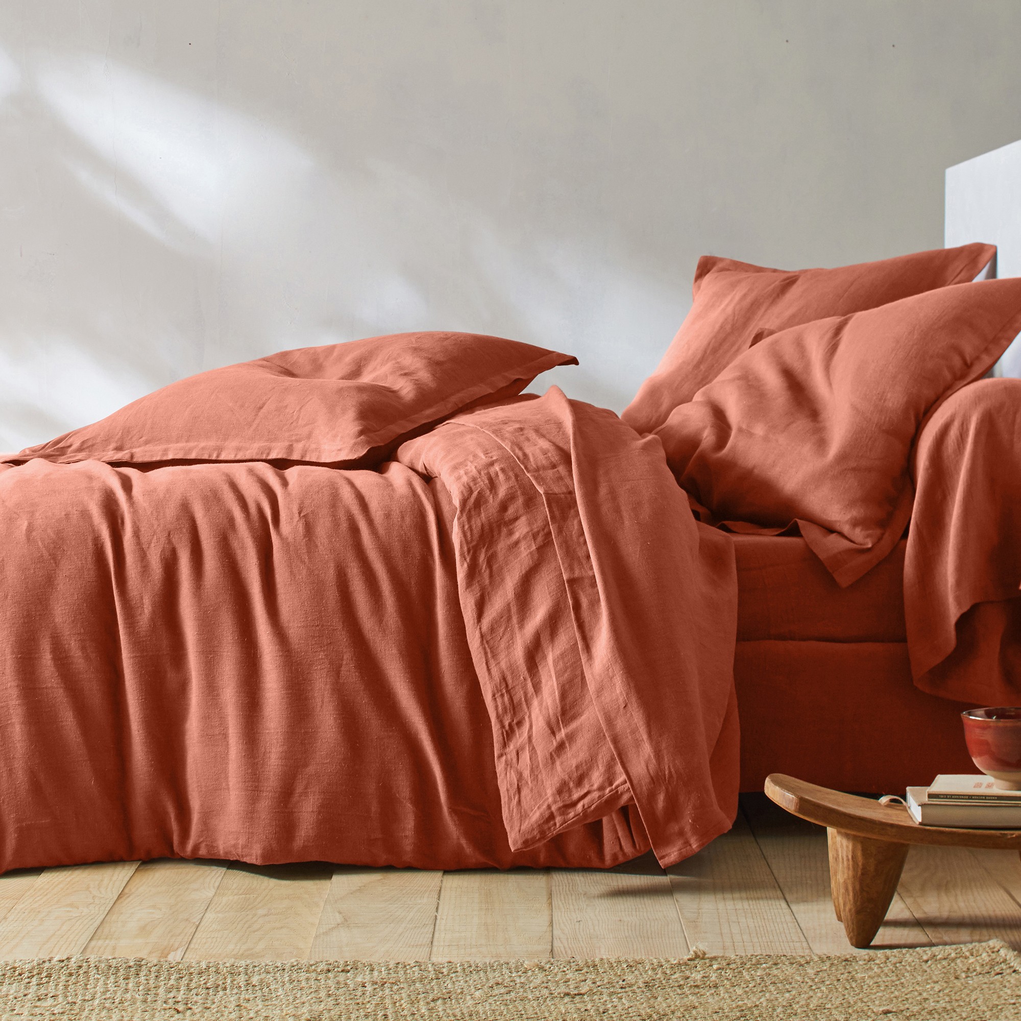 Linge de lit uni lin lavé - Drap Plat 2 Personnesonnes : 270x325cm - Orange - Colombine