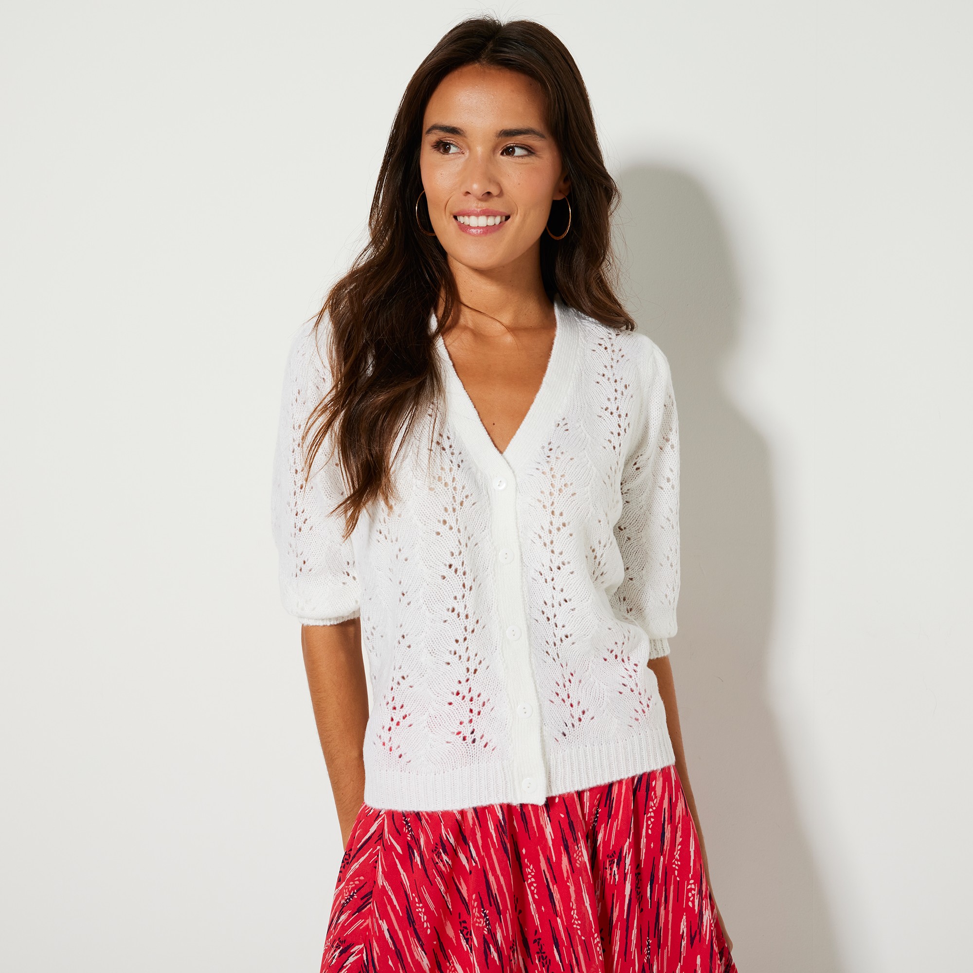 Gilet Col V, Maille Ajourée - Blancheporte