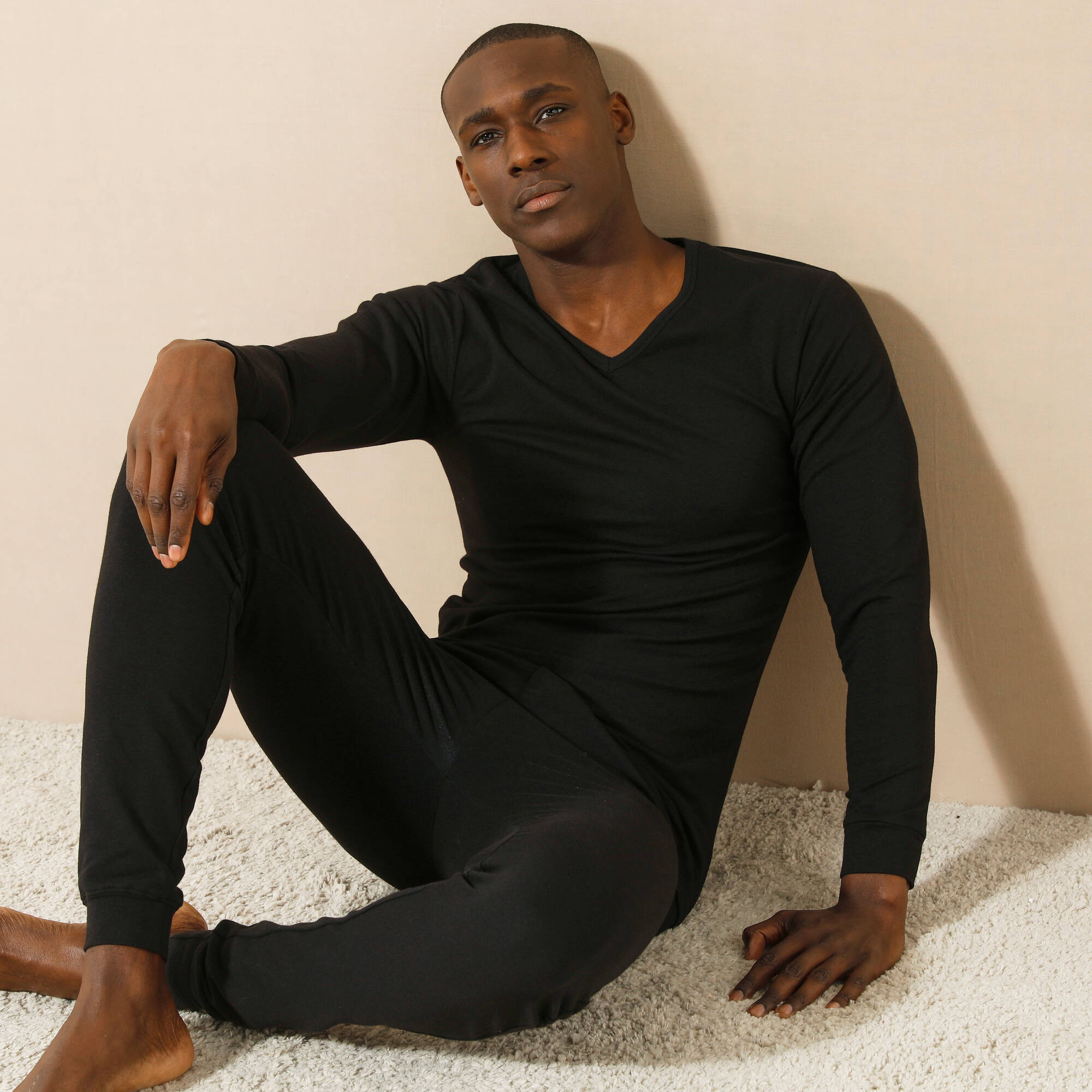 T-shirt sous-vêtement homme col V manches longues chaleur modérée - lot de 2 - Blancheporte