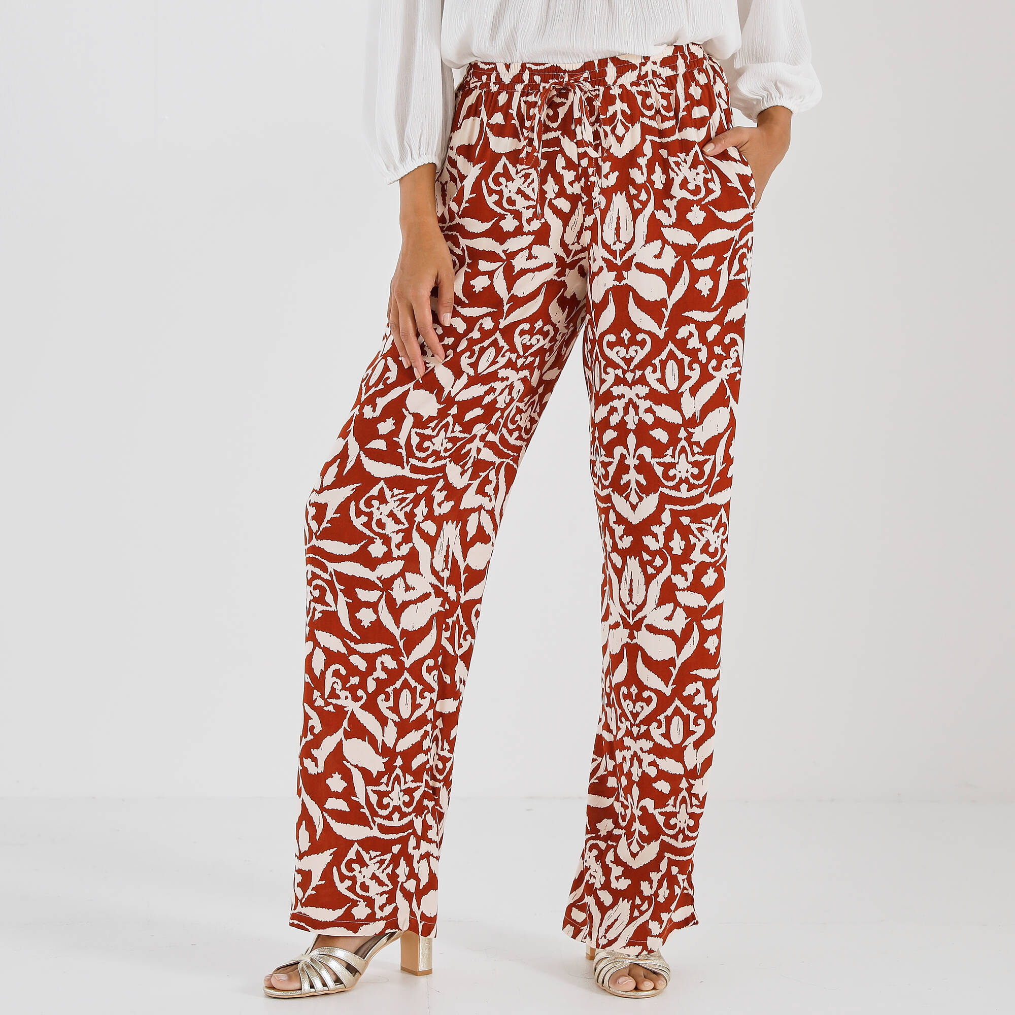 Pantalon large fluide, imprimé bicolore - Blancheporte