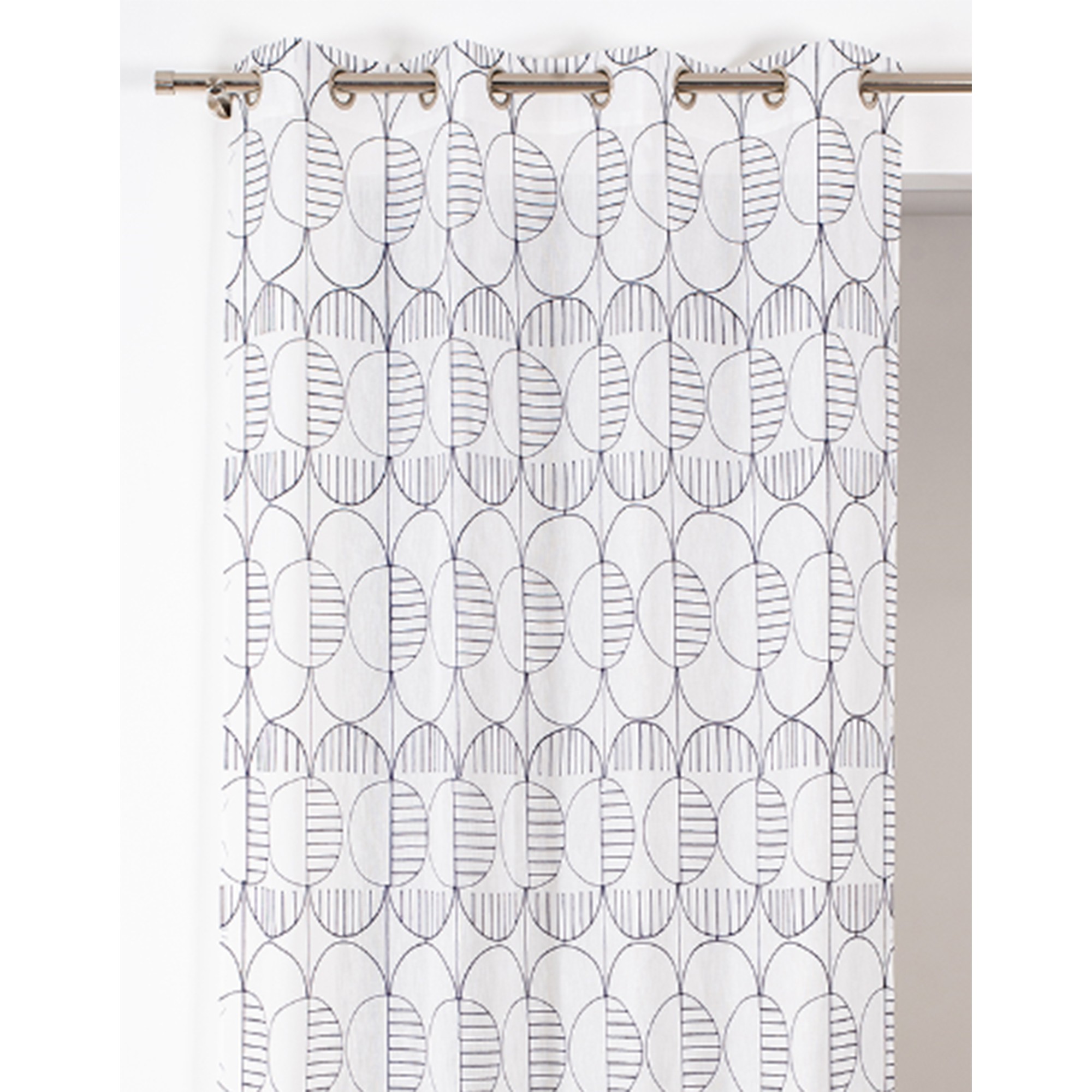 Panneau Voile Brodé Géométrique Finition Oeillets - Blancheporte