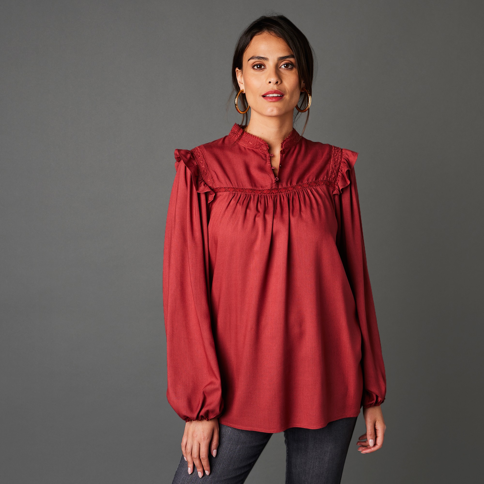 Blouse Brodée Fluide Unie - Blancheporte