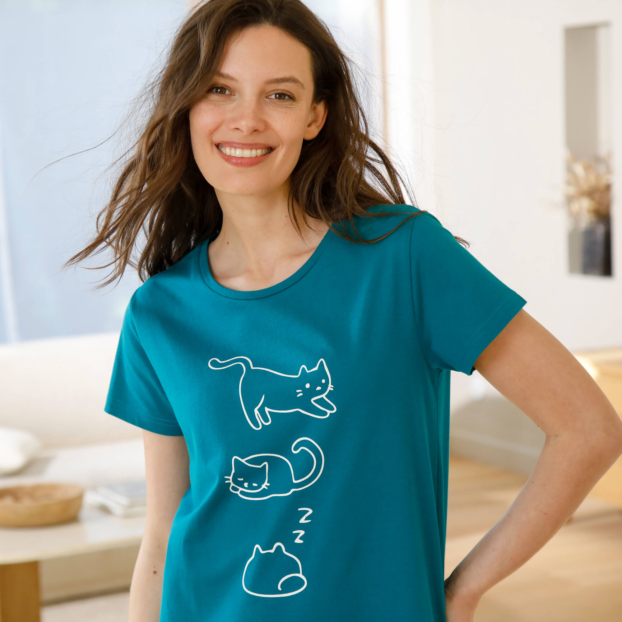 Chemise de nuit courte manches courtes imprim chat - lot de 2 - Blancheporte 26$