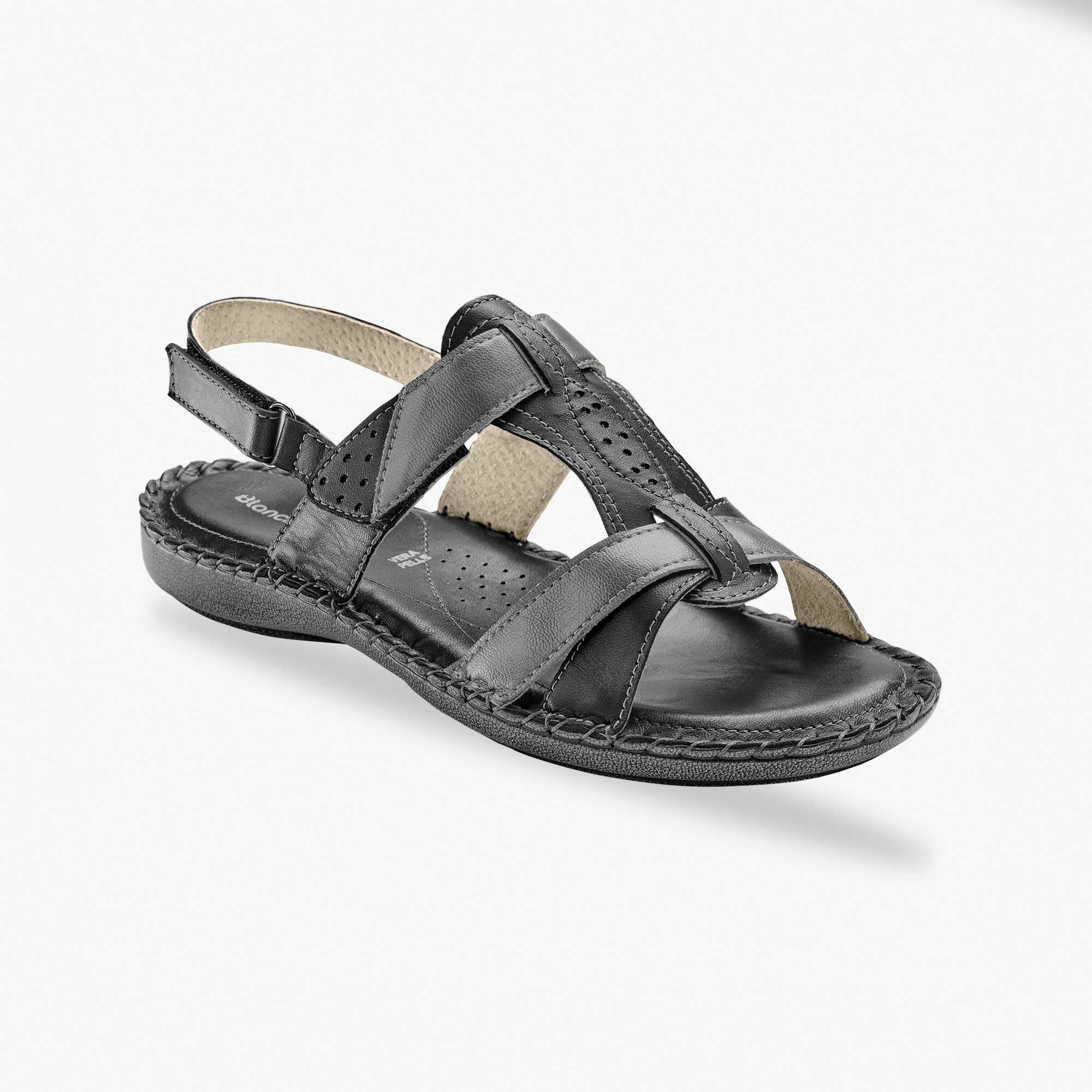 Sandales Bicolores En Cuir Extra Souple - Noir - Blancheporte