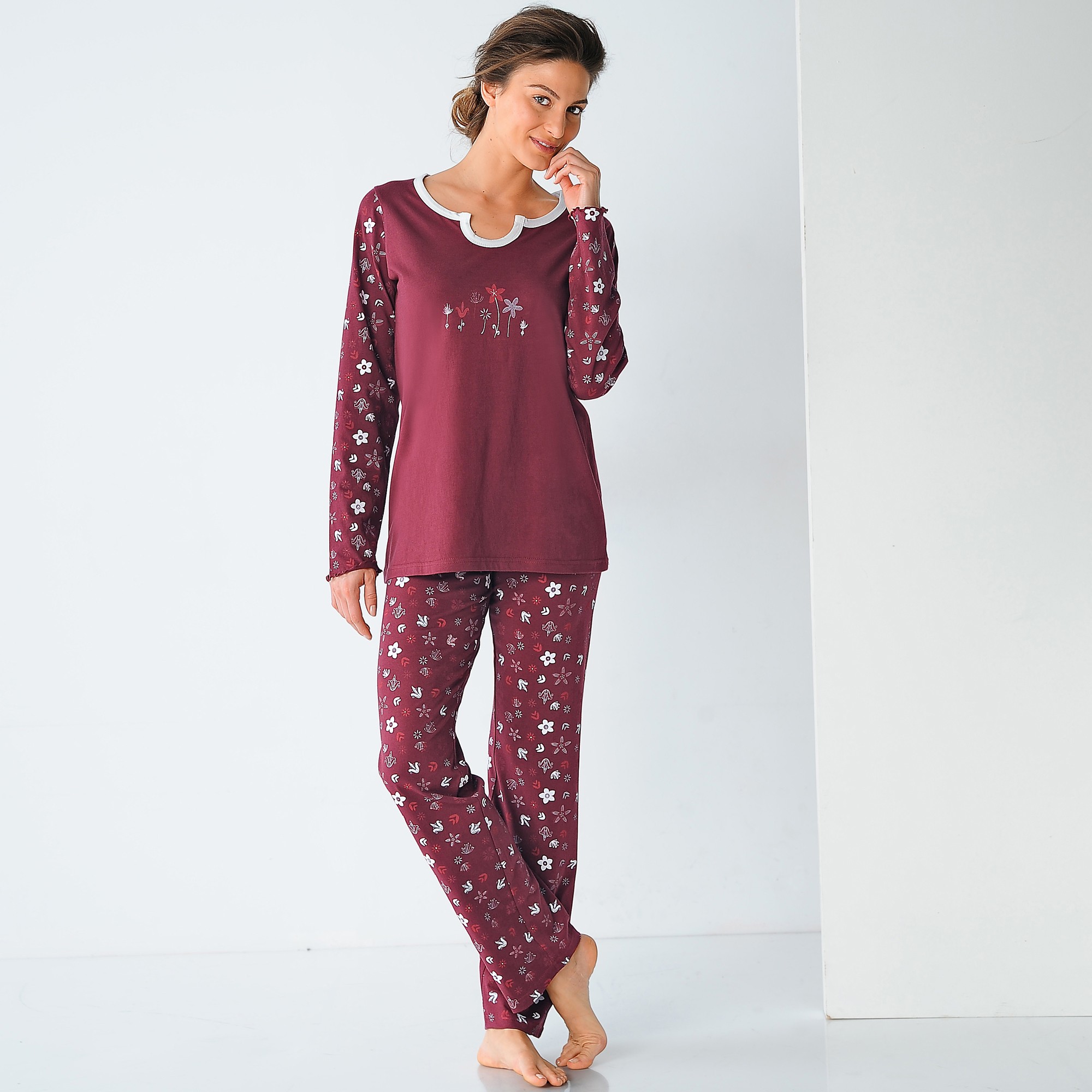 Pyjama Pantalon Imprimé Fleurs - Pur Coton - Blancheporte