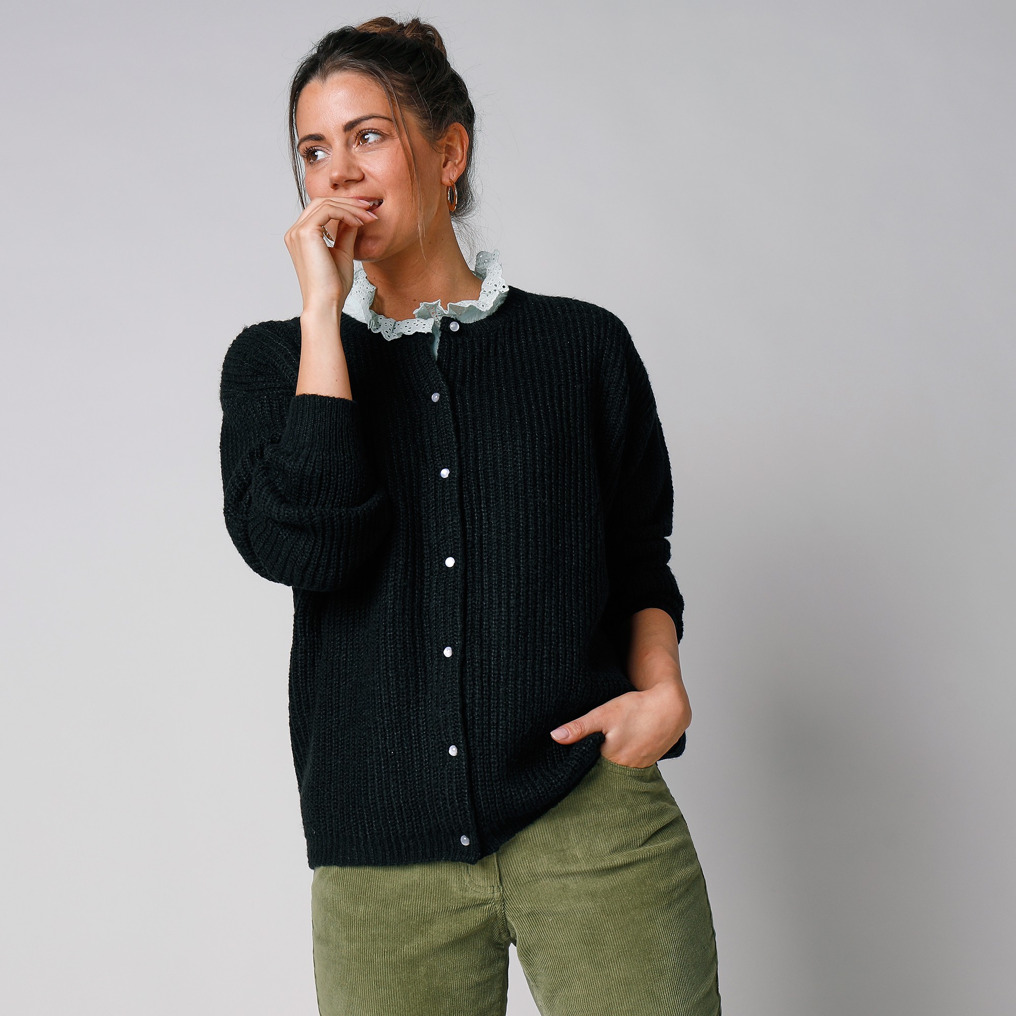 Cardigan Boutons Perles Fantaisie, Maille Anglaise - Blancheporte