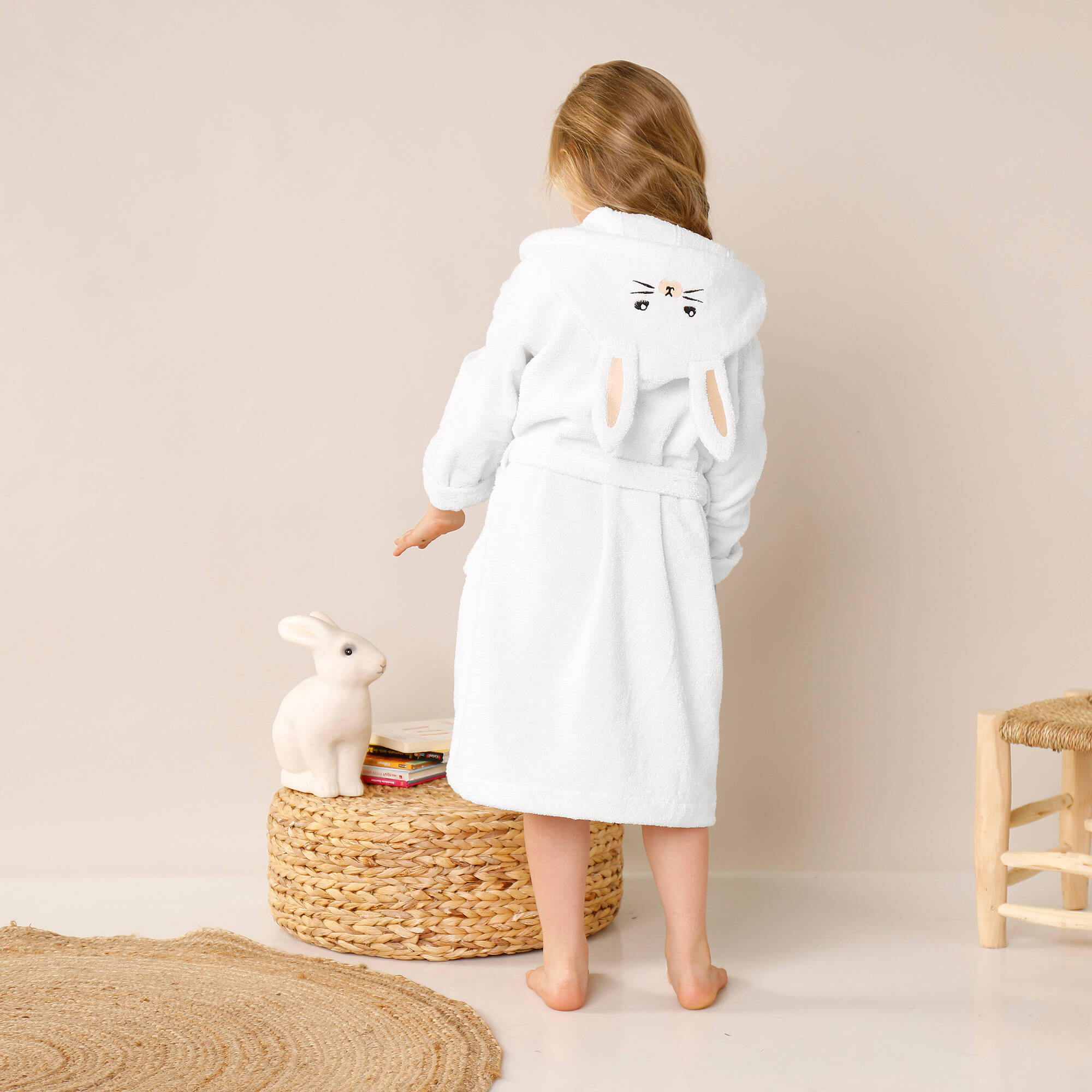 Vuncio Peignoir Enfant Fille Garçon Nouveauté Mignon Lapin Personnalisé Flanelle Robe De Chambre Animal Doux Court Unisexe À Capuche Toison Peignoirs de Bain Doux Animaux Loungewear (Grey, 1-2 Years