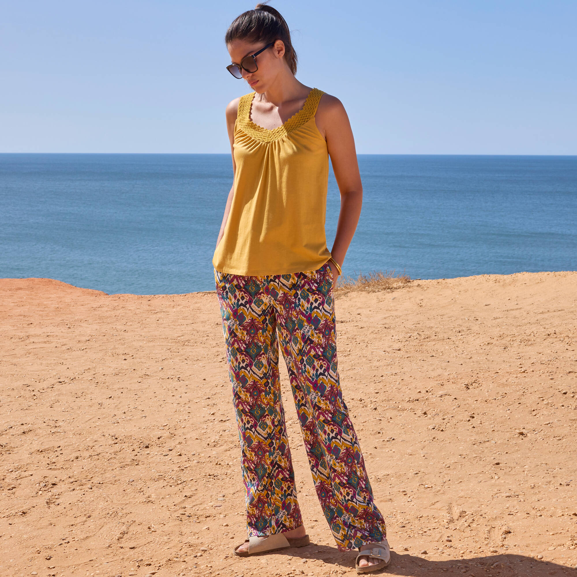 Pantalon large imprim taille lastique - Blancheporte 30$