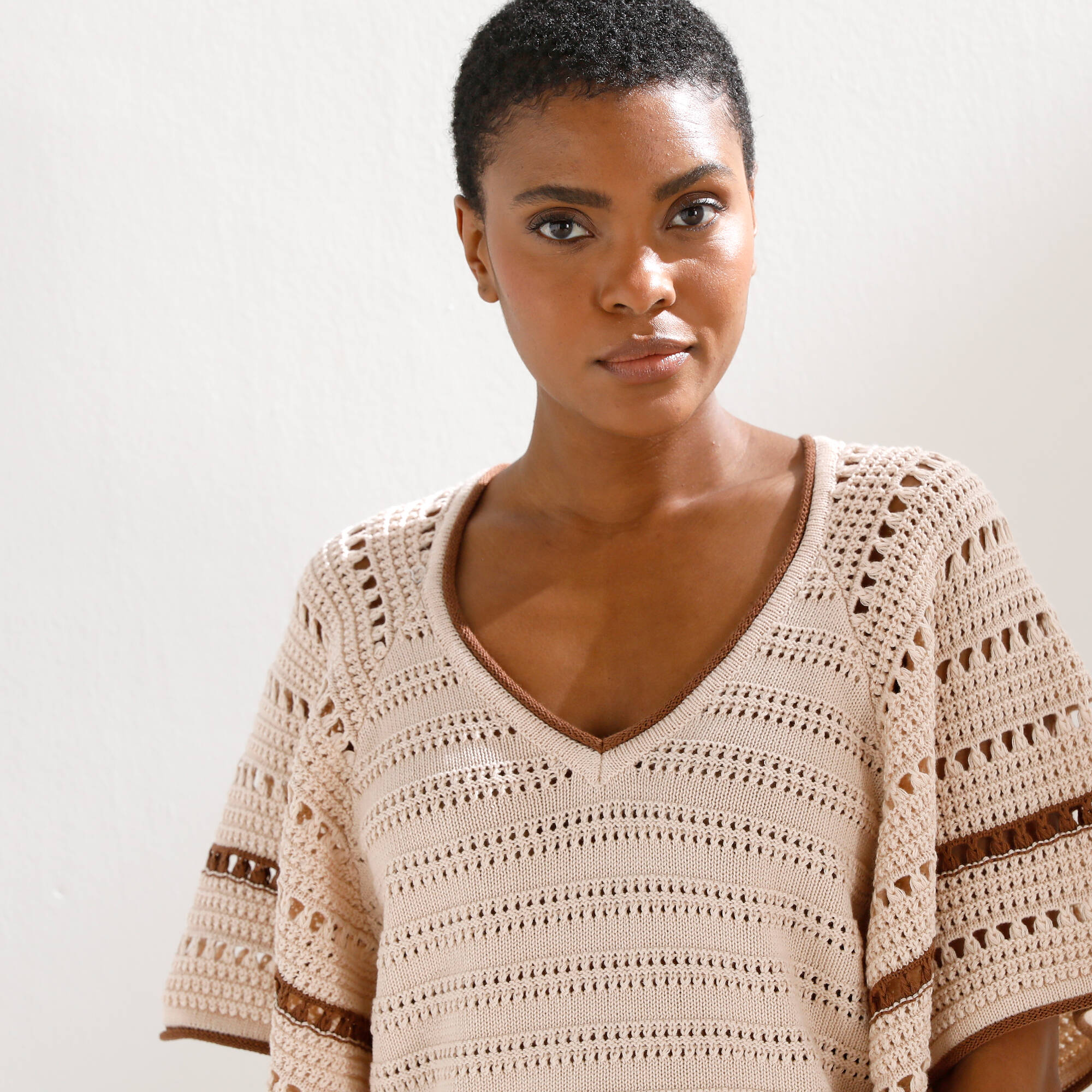 Pull manches courtes papillons maille fantaisie - Blancheporte 36$