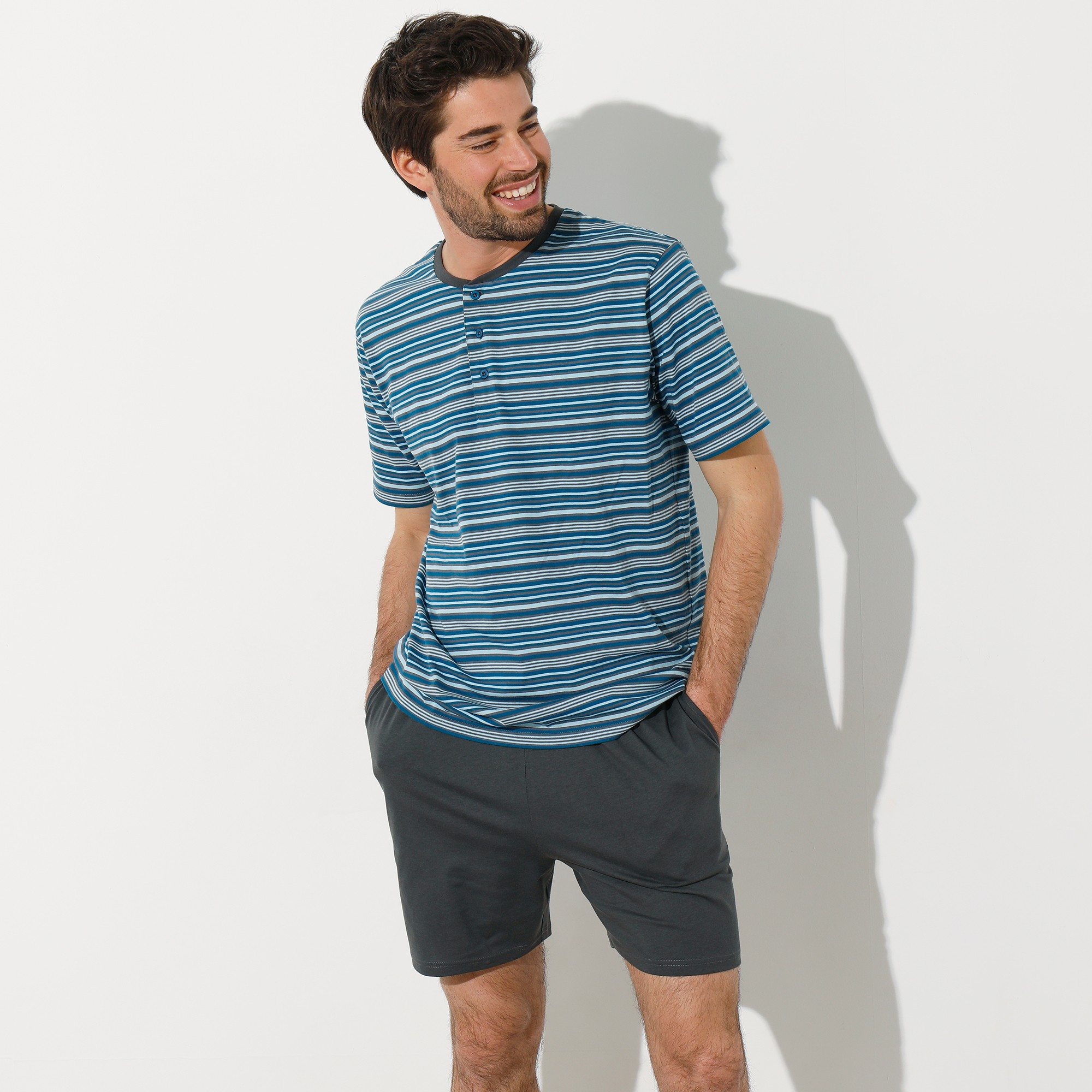 Pyjama-short Rayé Col Tunisien - Blancheporte